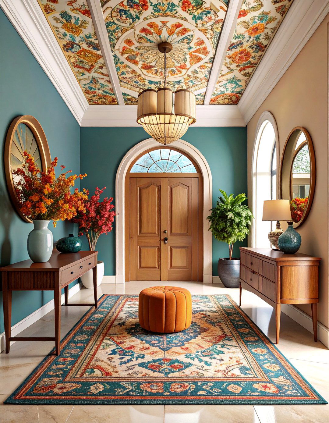 Wallpapered Ceiling with Coordinated Walls - 25 Entryway Wall Ideas