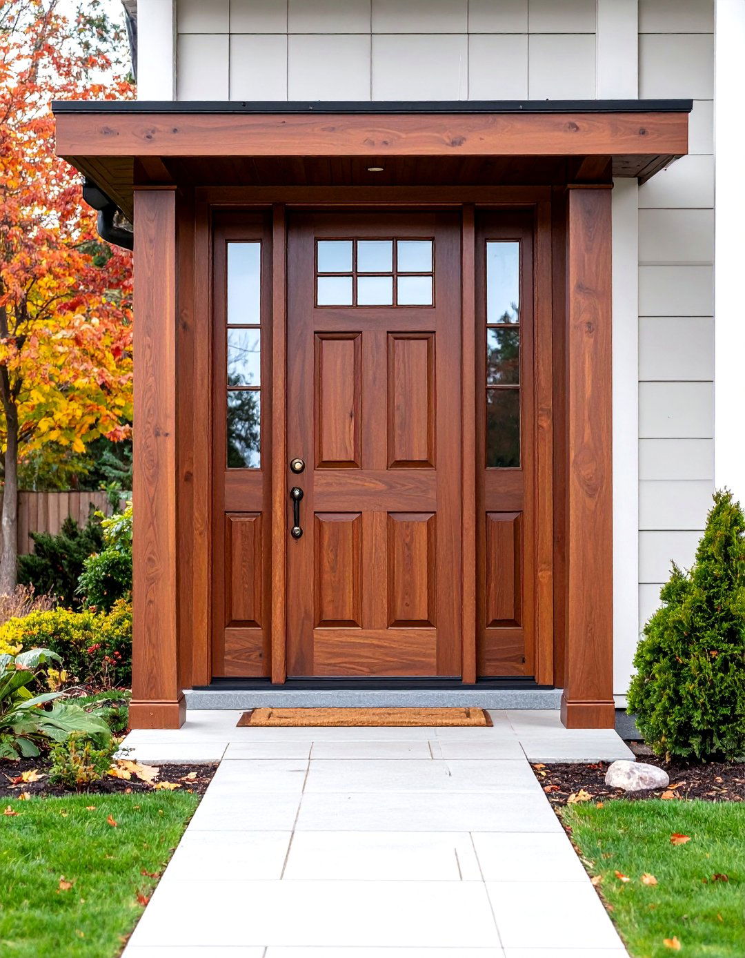 Walnut Brown Craftsman Door with Divided Lite Glass - 25 Brown Front Door Ideas