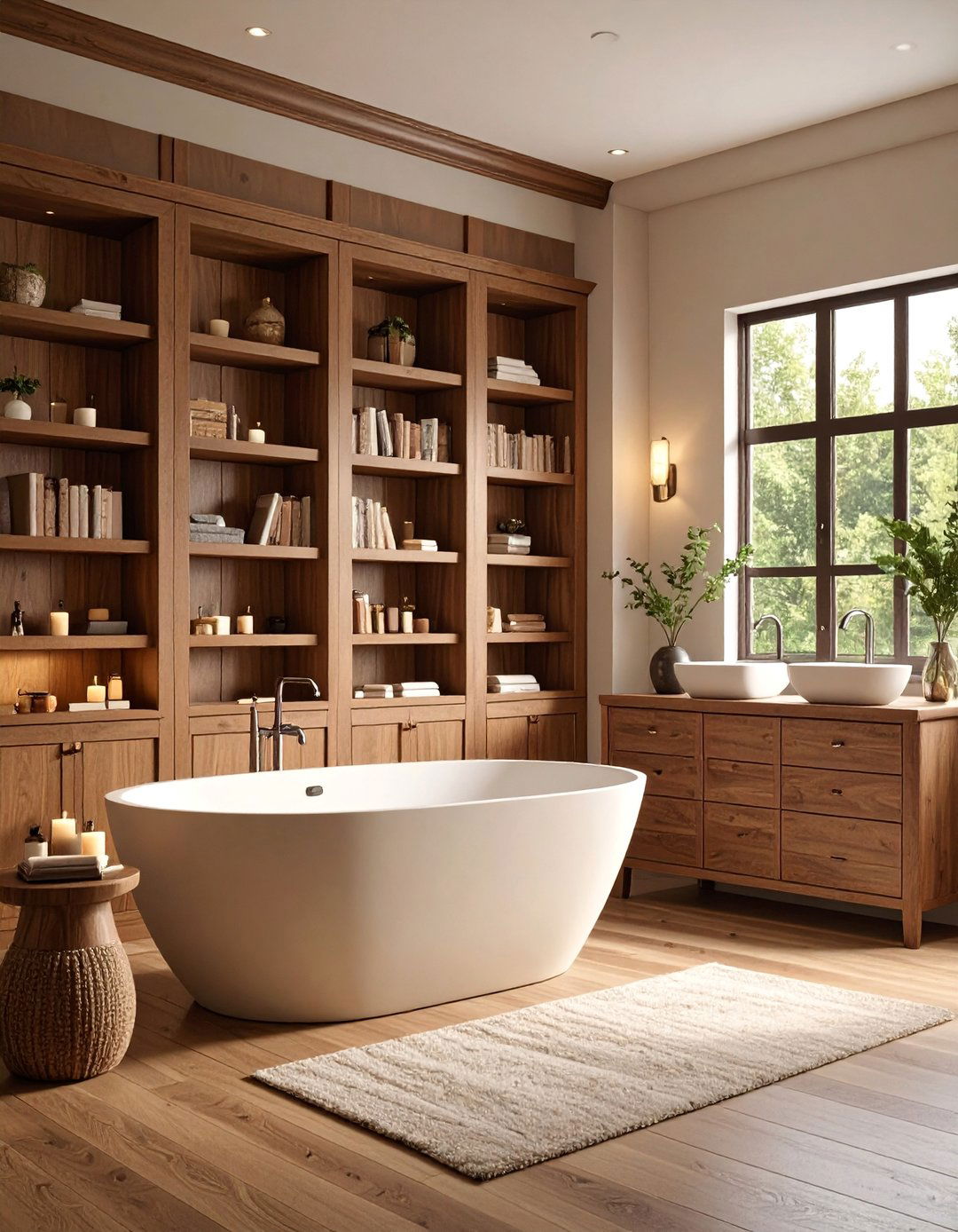 Walnut Paneled Brown Bathroom Library - 25 Brown Bathroom Ideas