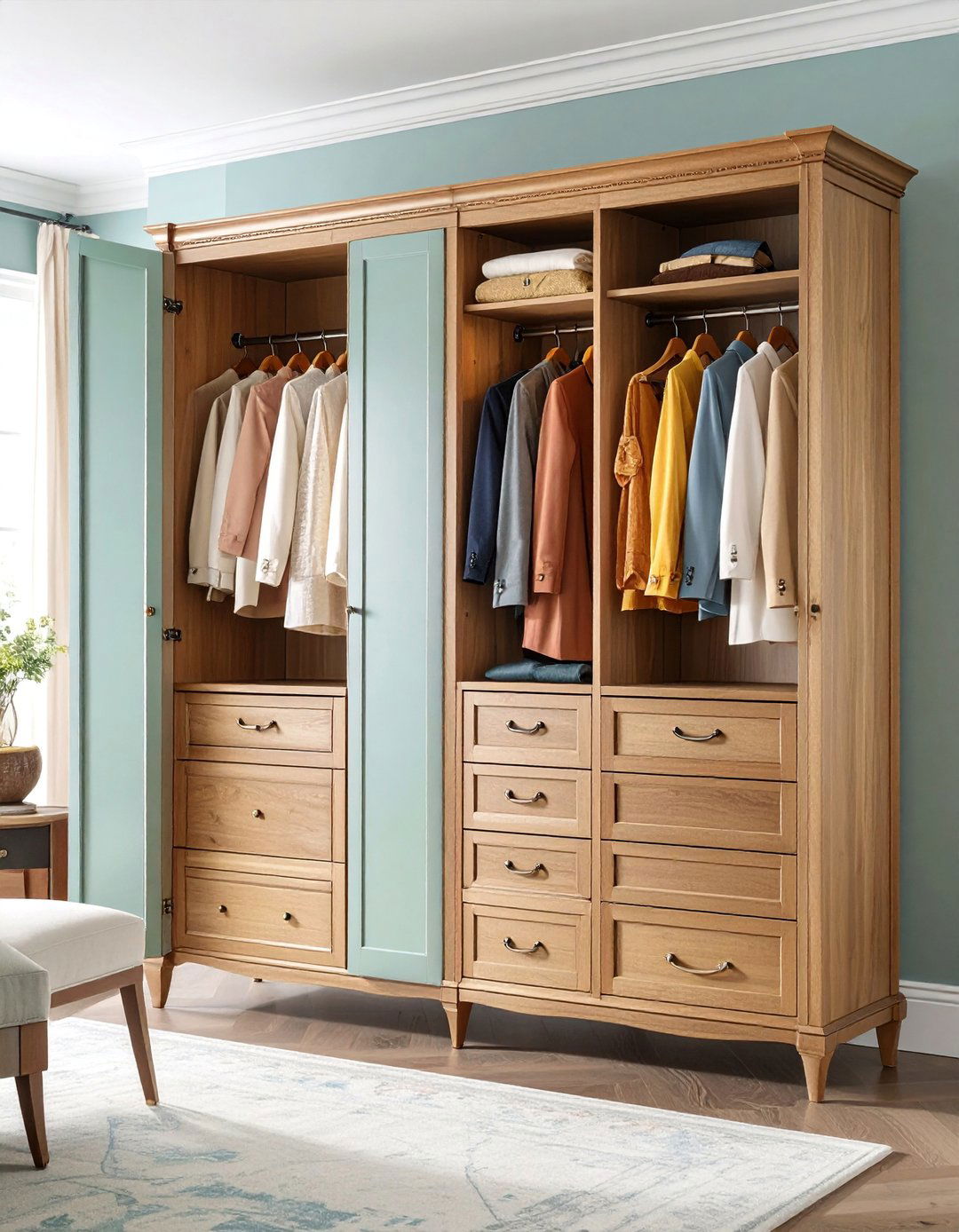 Wardrobe Armoire with Mixed Storage Options - 25 small bedroom storage ideas