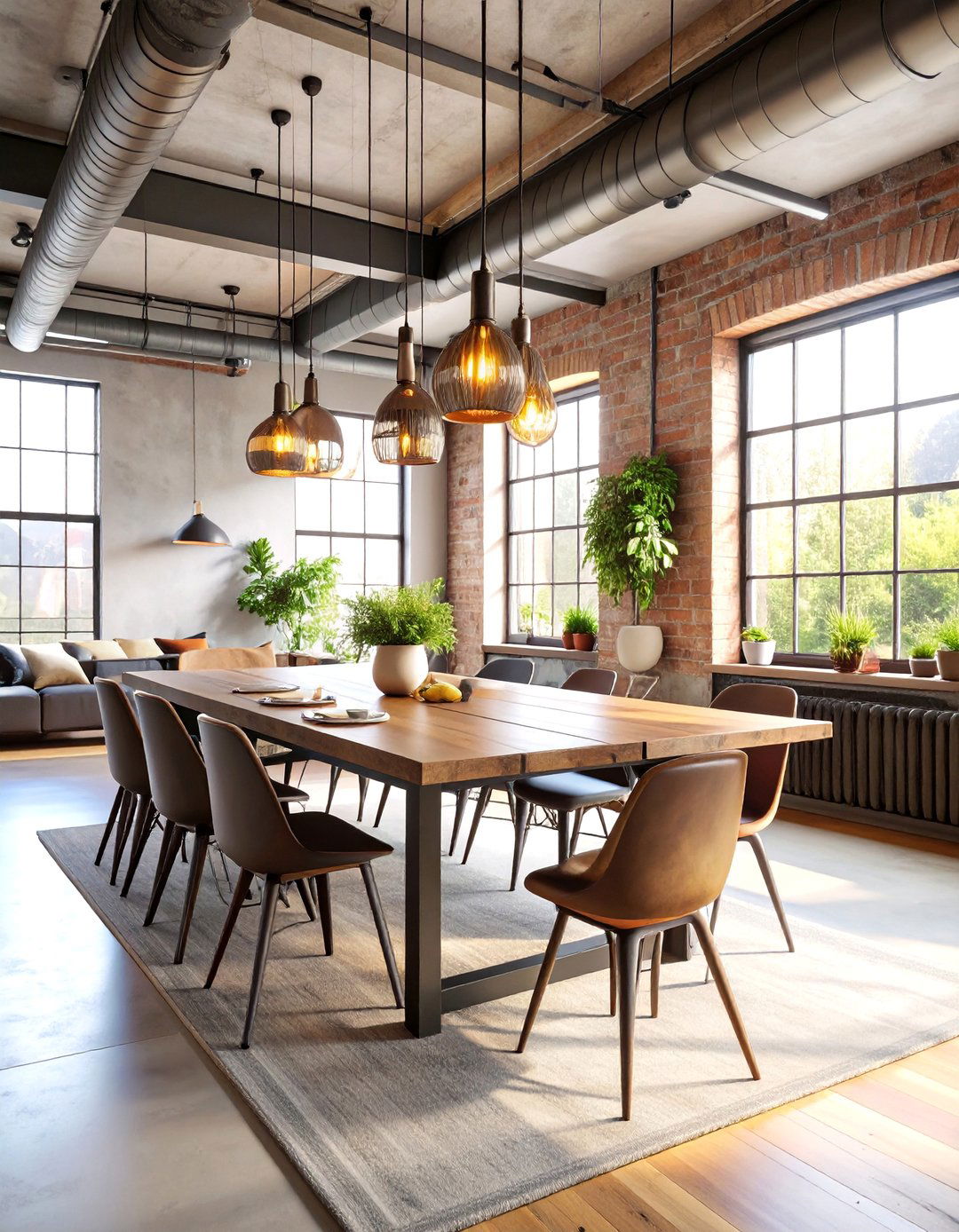 Warehouse Loft Dining Room with Steel Trestle Table - 25 Industrial Decor Ideas