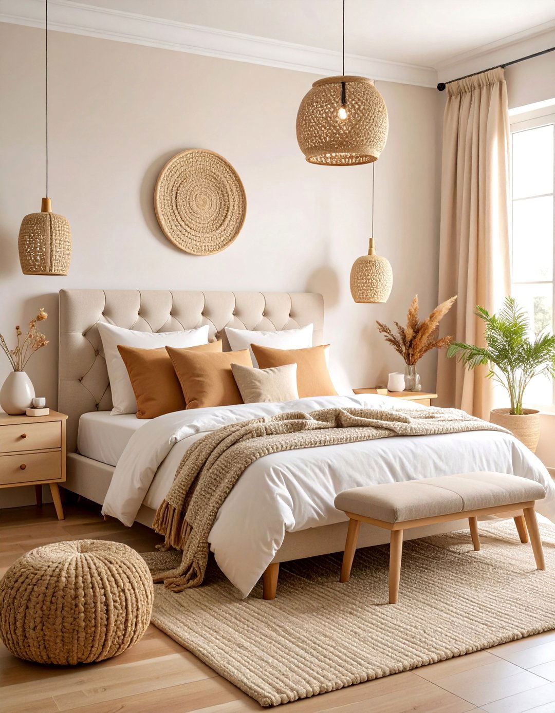 Warm Beige Bedroom with Layered Textures - 25 Neutral Bedroom Ideas