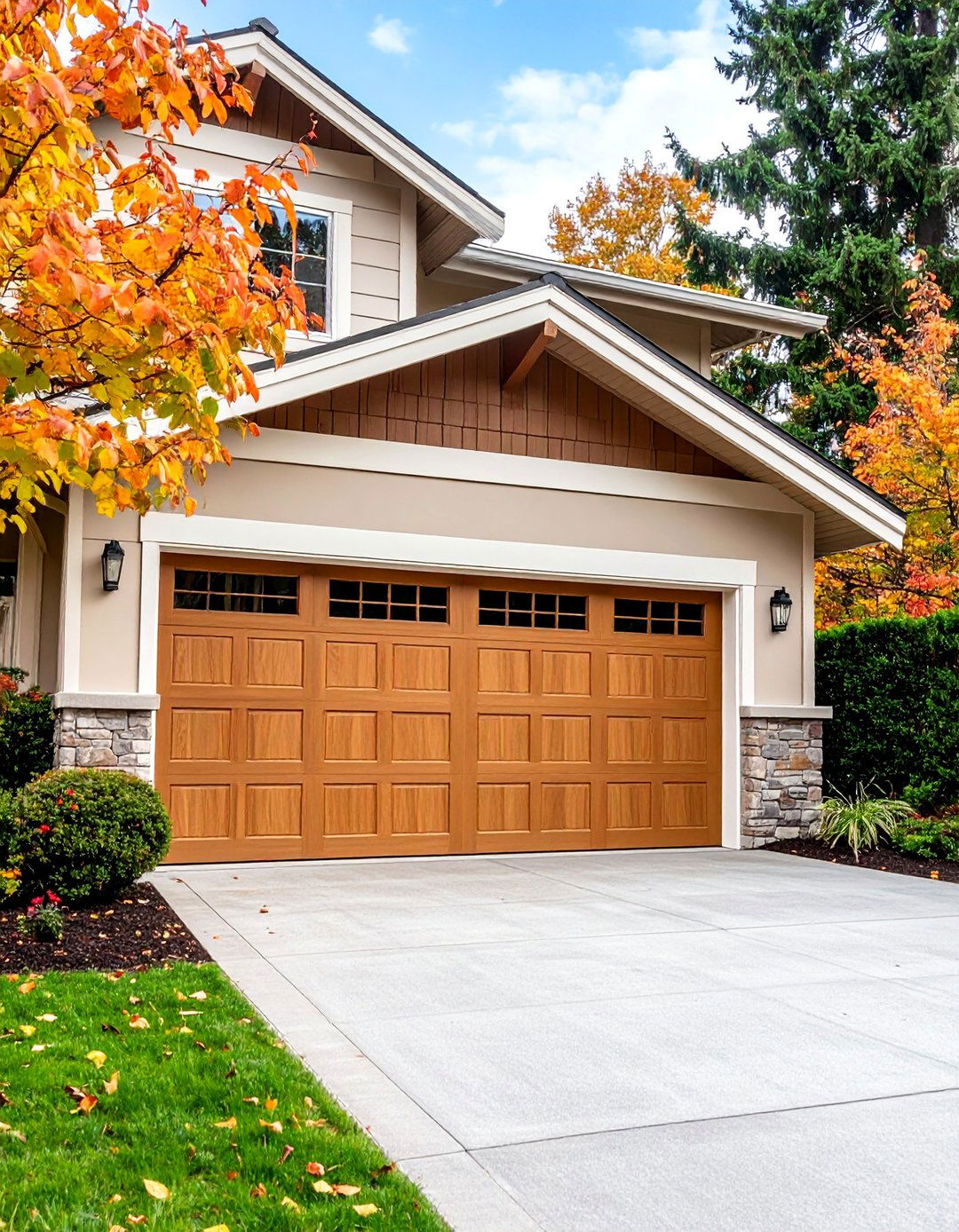 Warm Beige Traditional Comfort - 25 Garage Door Paint Ideas