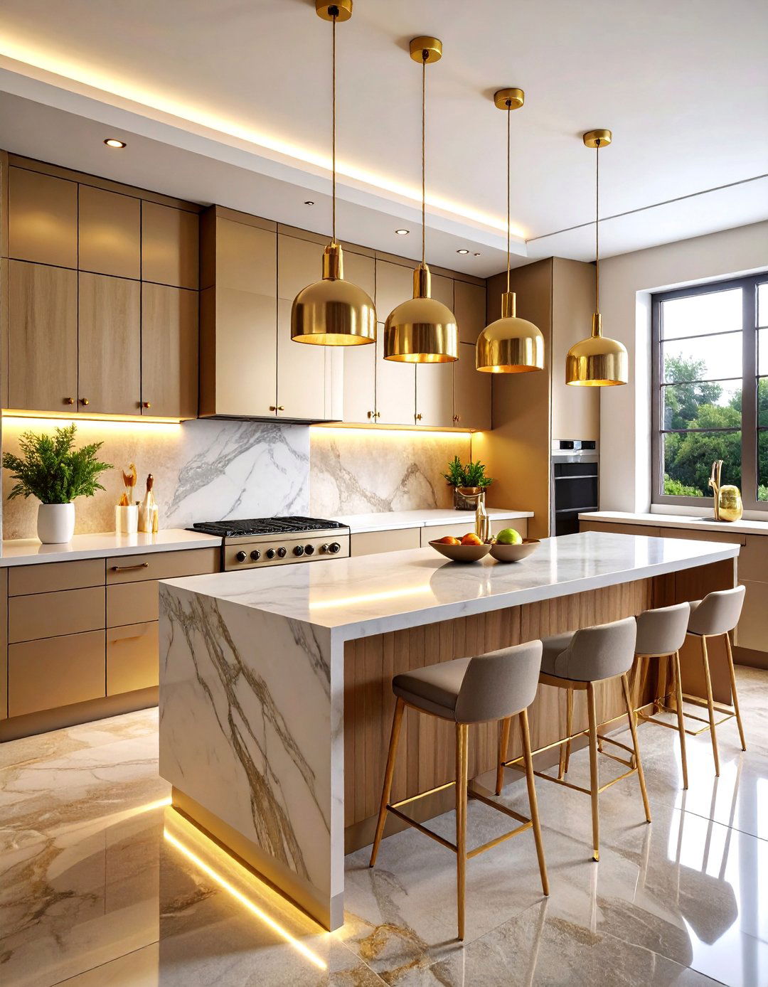 Warm Brass and Gold Accent Lighting - 25 Kitchen Lighting Ideas