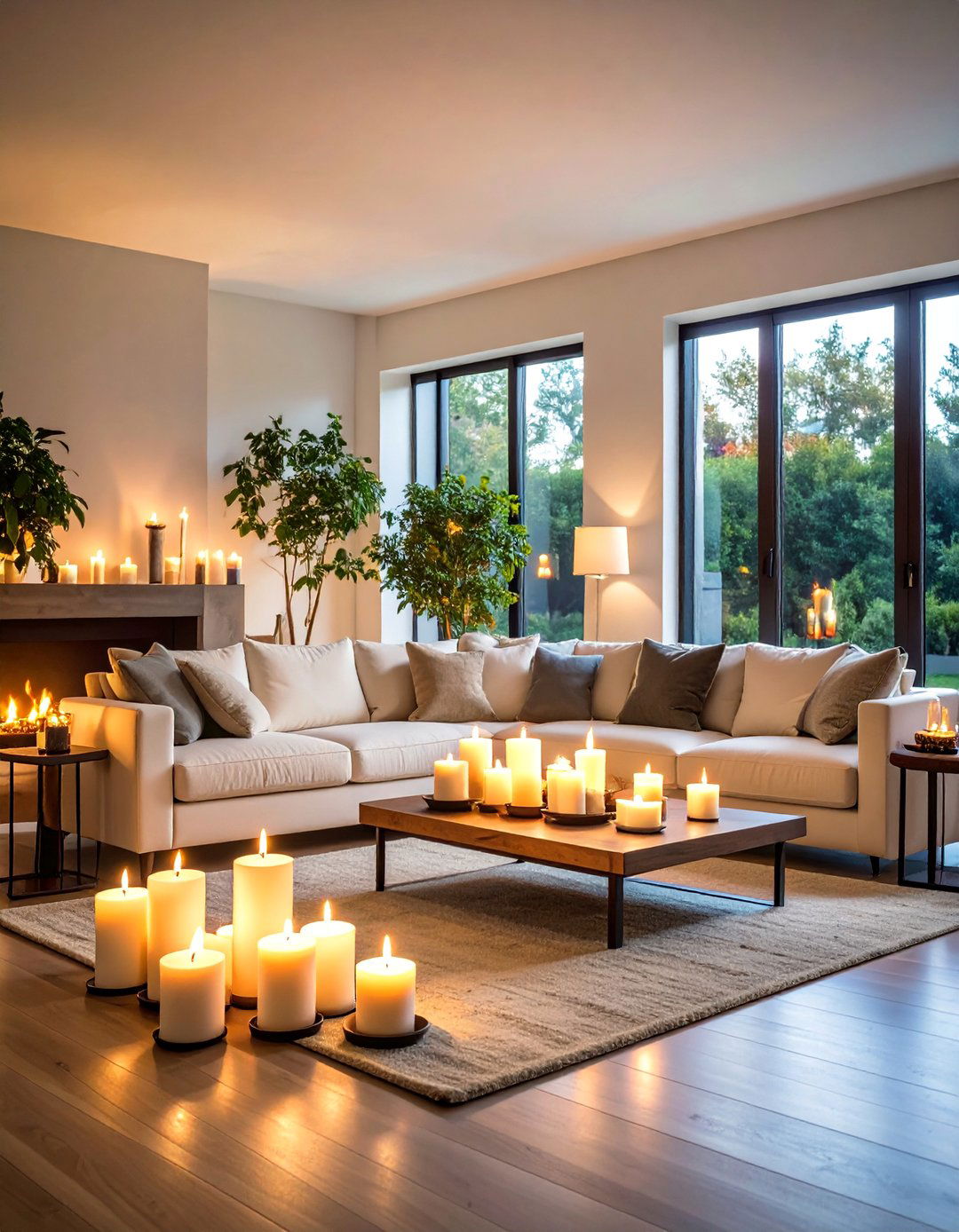 Warm Candlelit Living Room with Soft Ambient Glow - 25 Cozy Living Room Ideas