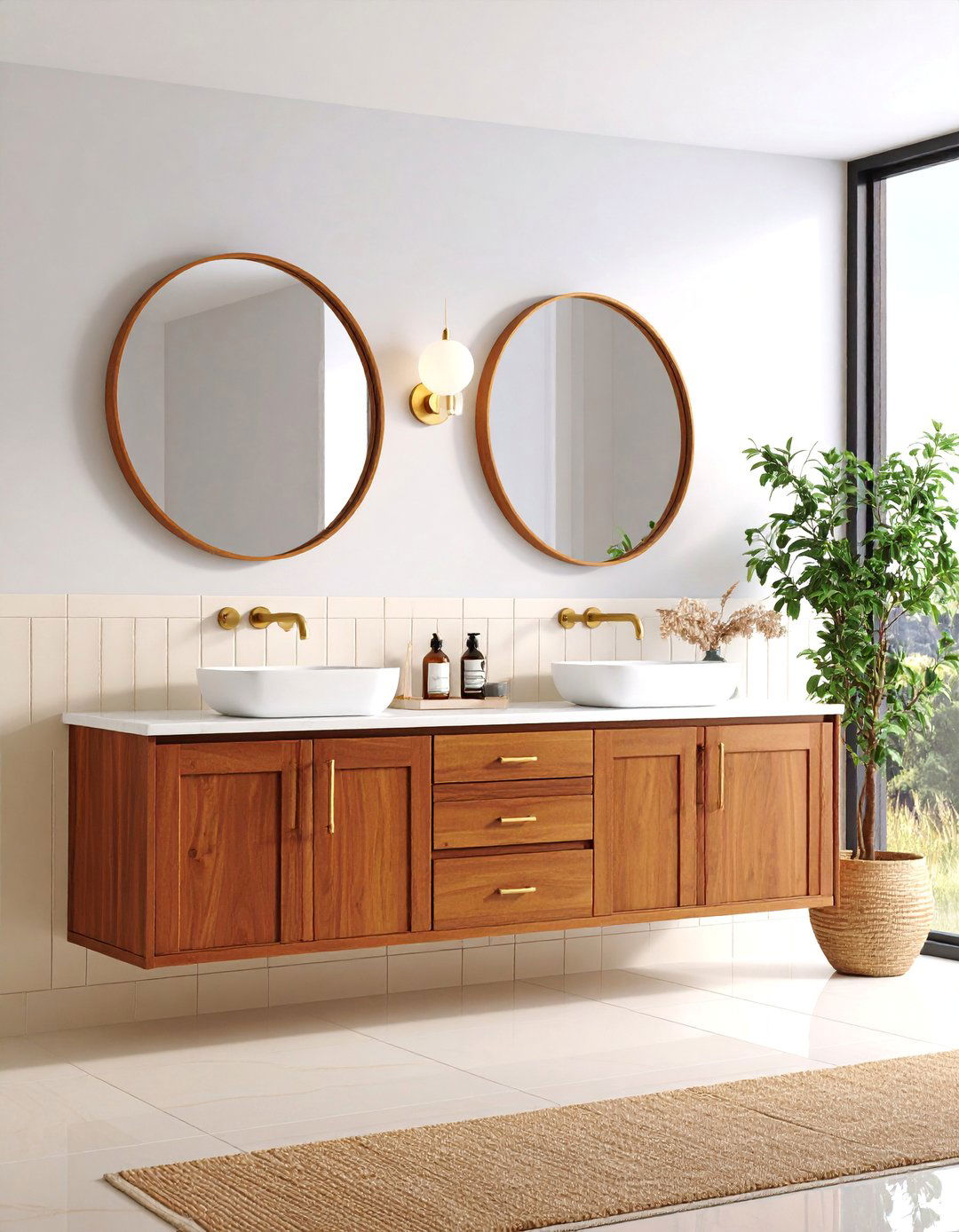 Warm Caramel Brown Cozy Luxury with Brass Elements - 25 Bathroom Cabinet Color Ideas
