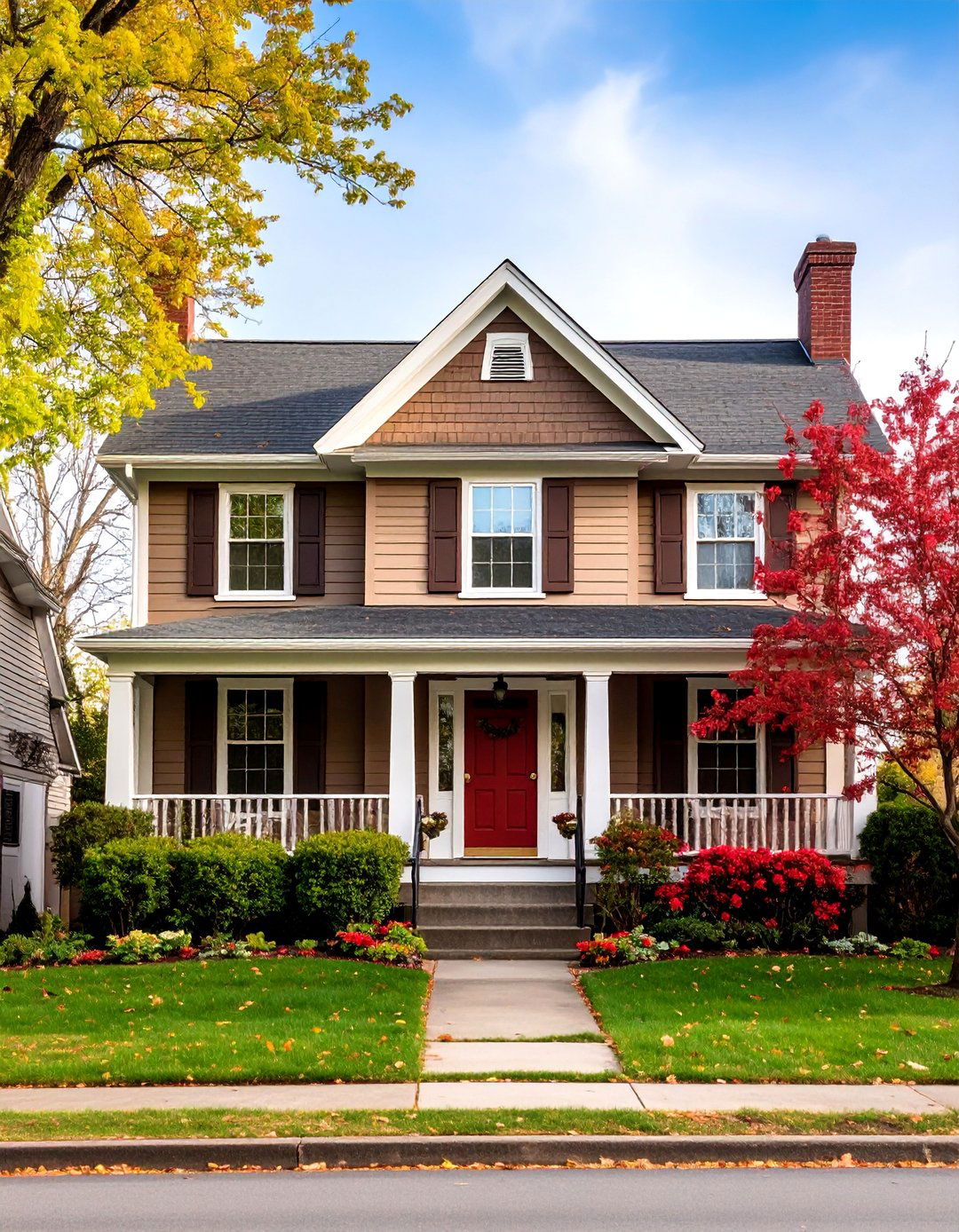 Warm Chocolate Brown Traditional Colonial - 25 Brown Exterior House Colors