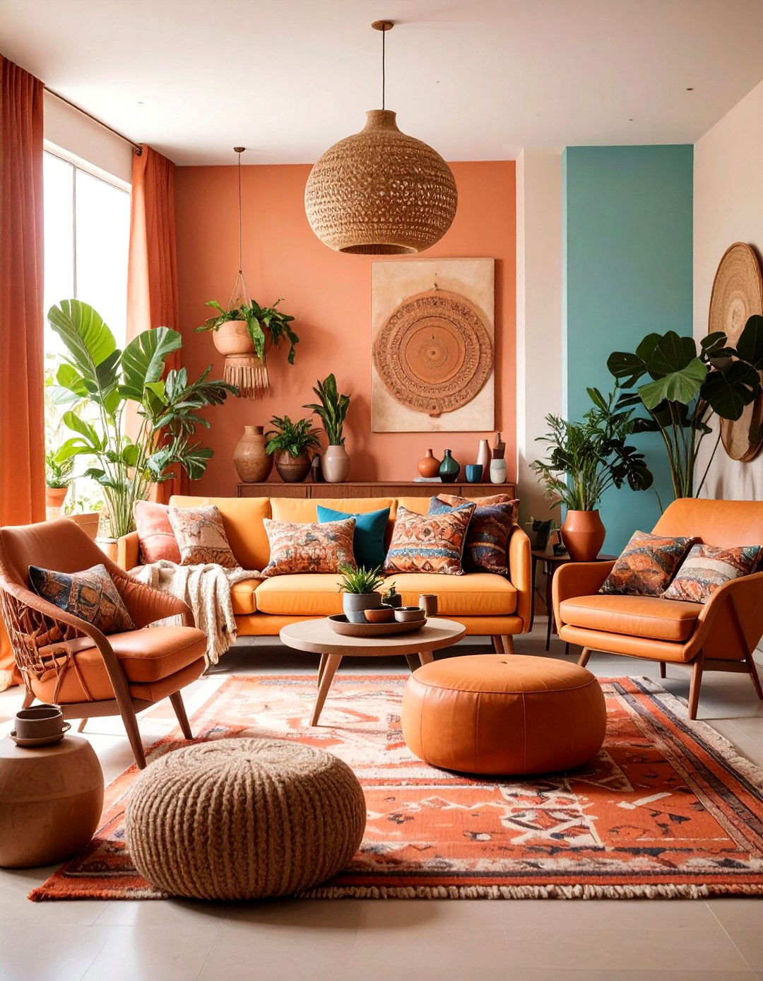 Warm Earth Tone Family Room with Layered Textures - 25 Organic Modern Interior Design Ideas