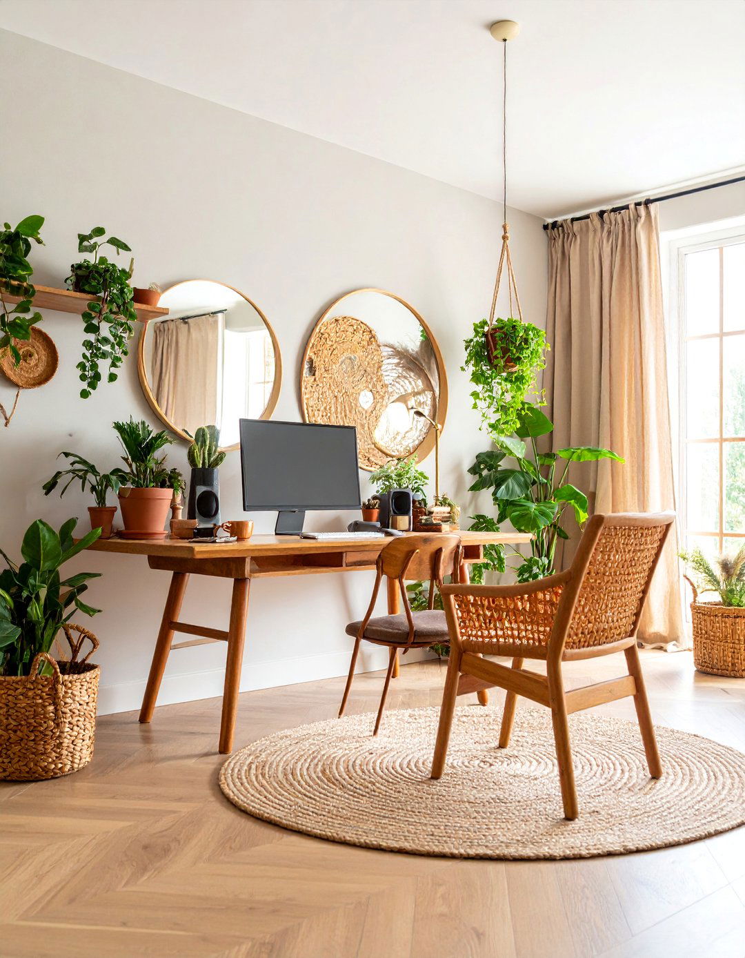 Warm Earth Tone Home Office with Natural Textures and Organic Shapes - 25 Home Office Decor Ideas