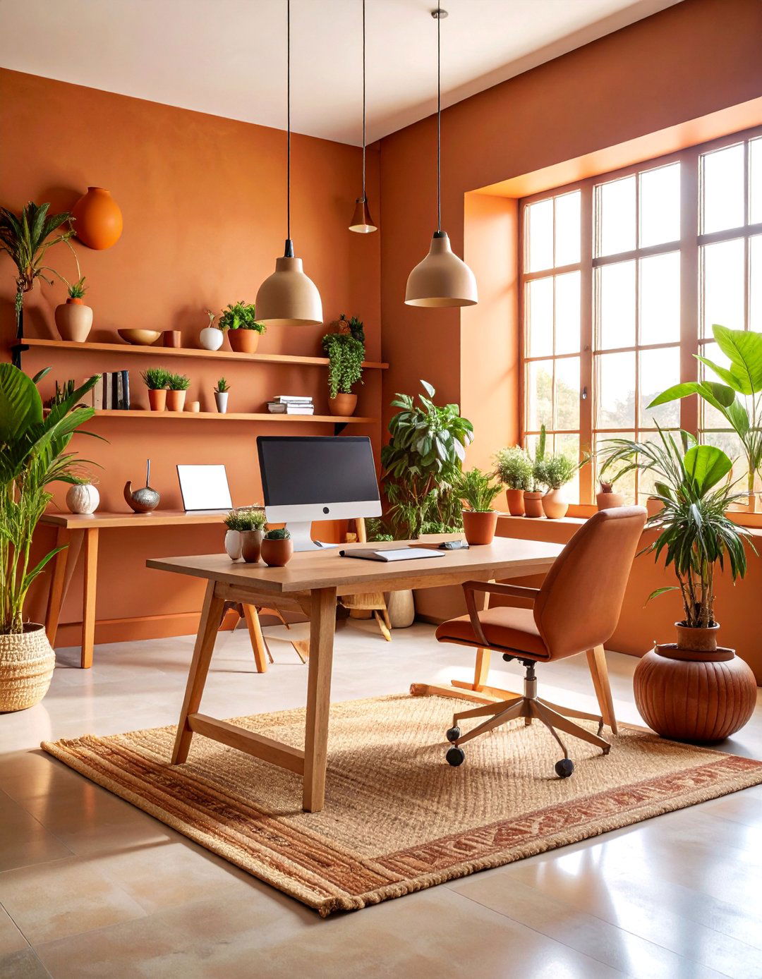 Warm Earth Tone Natural Workspace - 25 Home Office Background Ideas