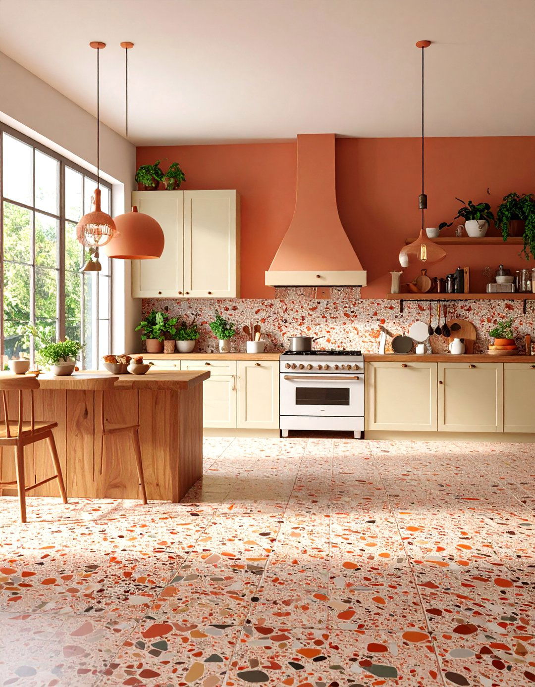Warm Earth Tone Terrazzo Kitchen Floor - 25 Terrazzo Kitchen Floor Ideas