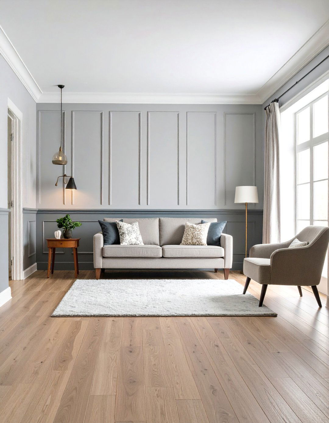 Warm Gray Beadboard Living Room Wainscoting - 25 Beadboard Wall Ideas