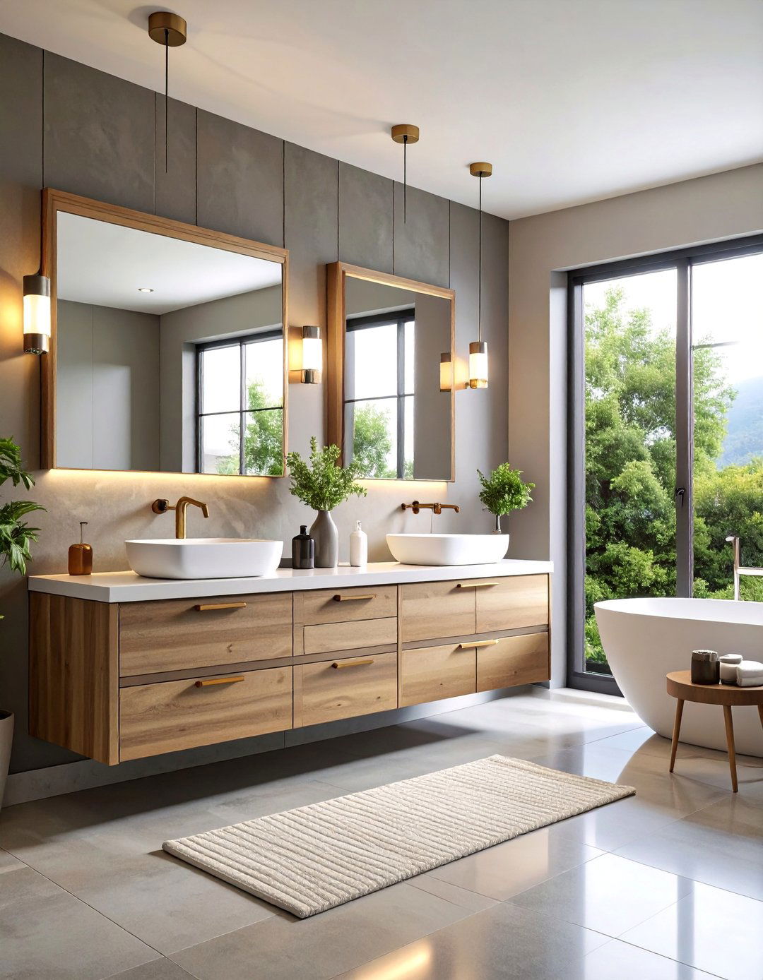 Warm Gray Greige with Mixed Metal Accents - 25 Bathroom Cabinet Color Ideas