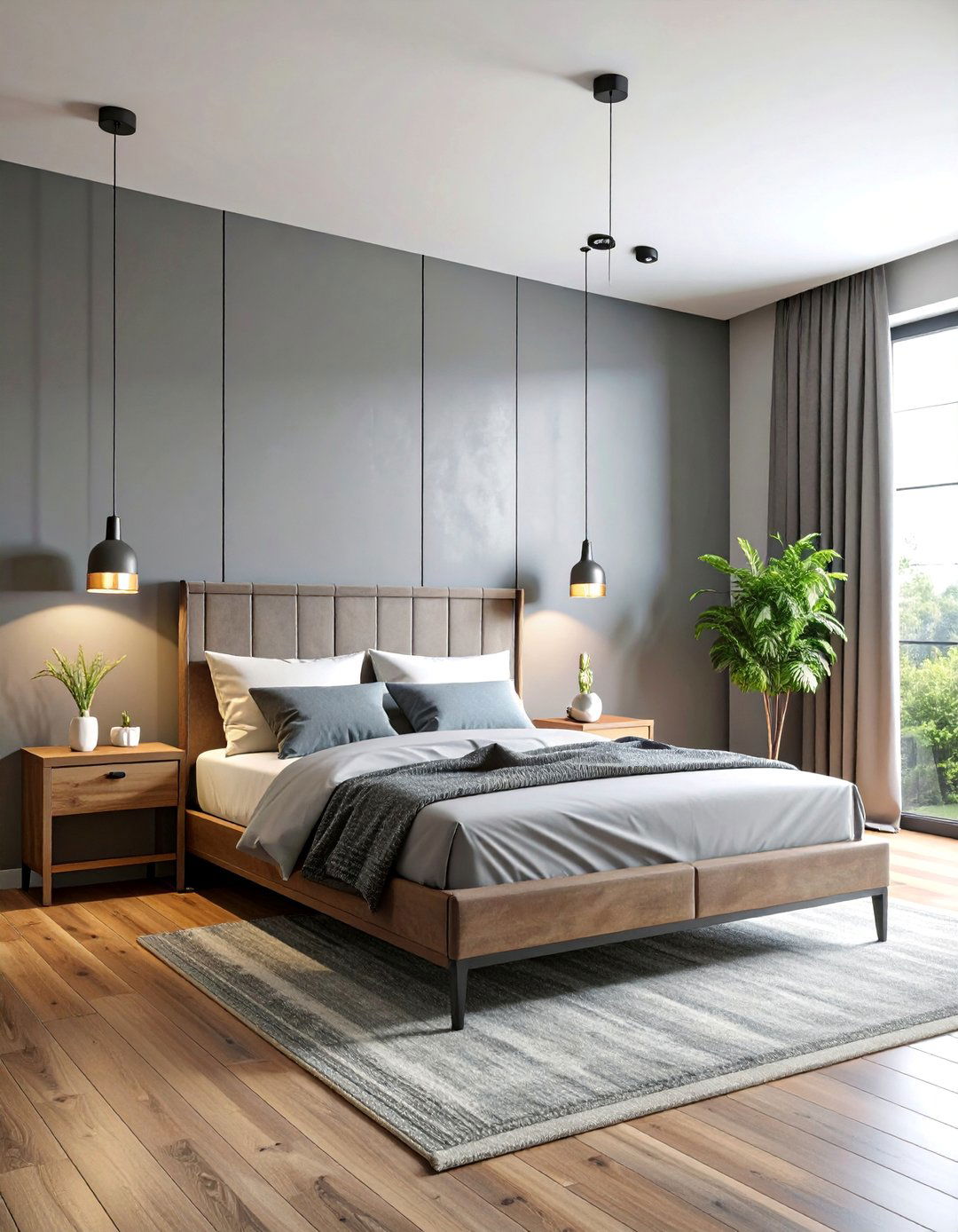 Warm Gray Limewash Bedroom with Industrial Modern Elements - 25 Limewash Bedroom Ideas