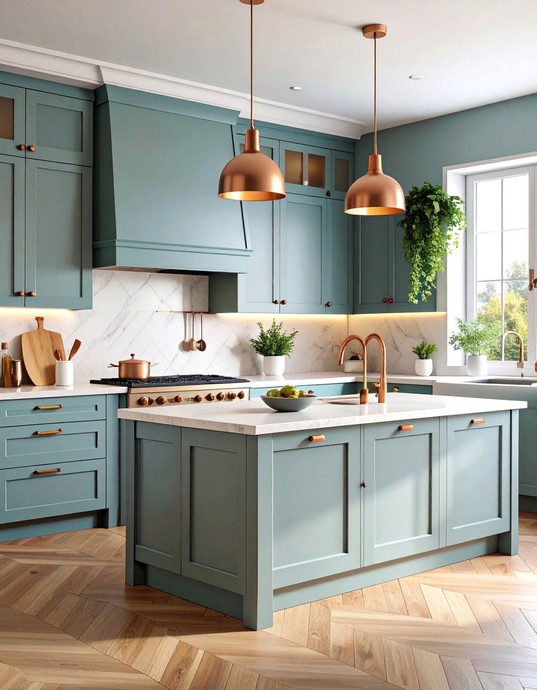 Warm Greige Kitchen with Copper Hardware - 25 Greige Interior Design Ideas