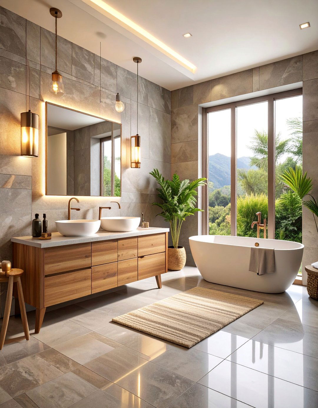 Warm Grey Stone Look Bathroom - 25 Grey Tile Bathroom Ideas
