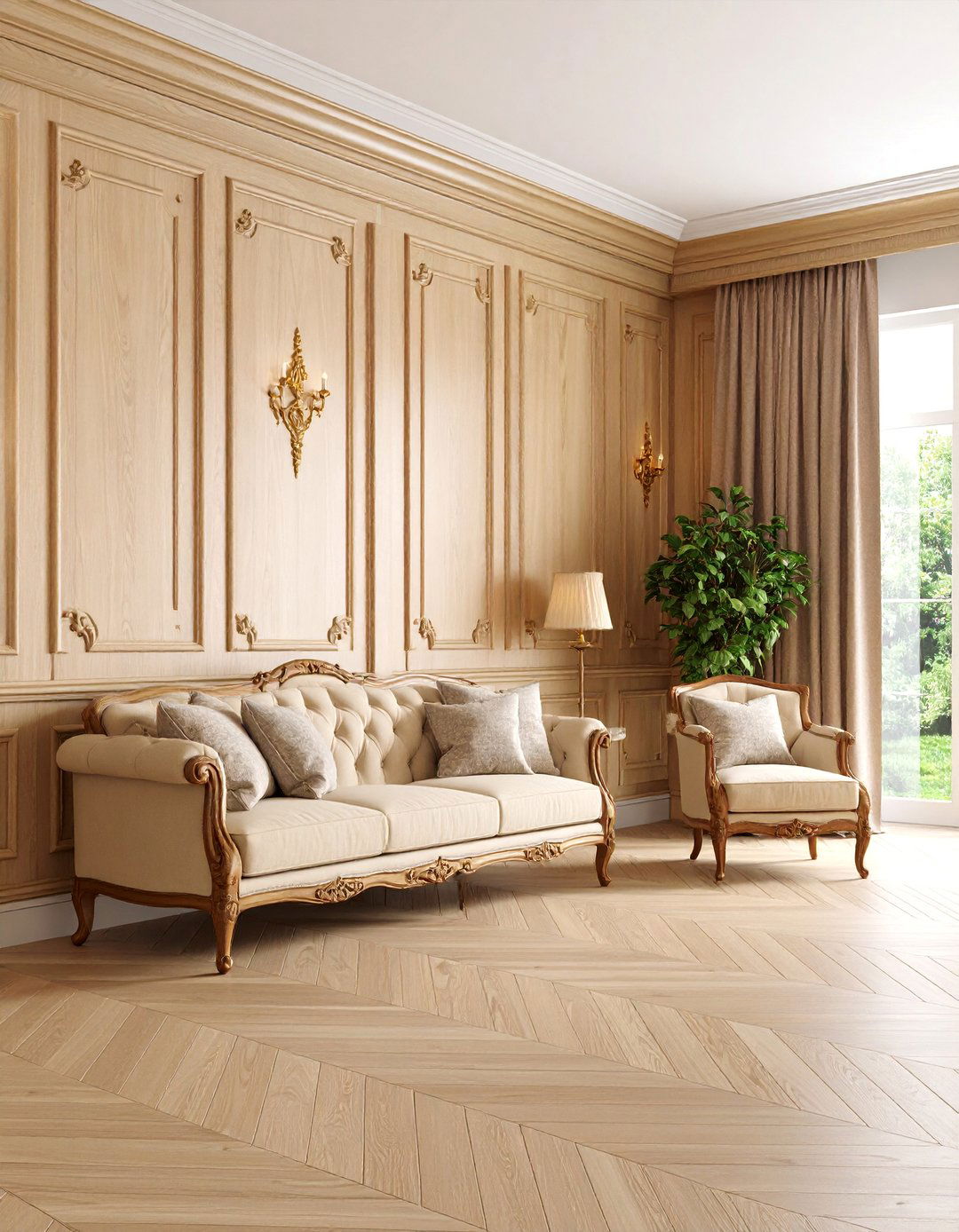 Warm Honey Wood Stained Wainscoting - 25 Living Room Wainscoting Ideas