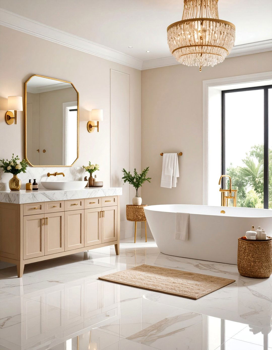Warm Ivory Bathroom with Gold Accents - 25 Bathroom Color Ideas