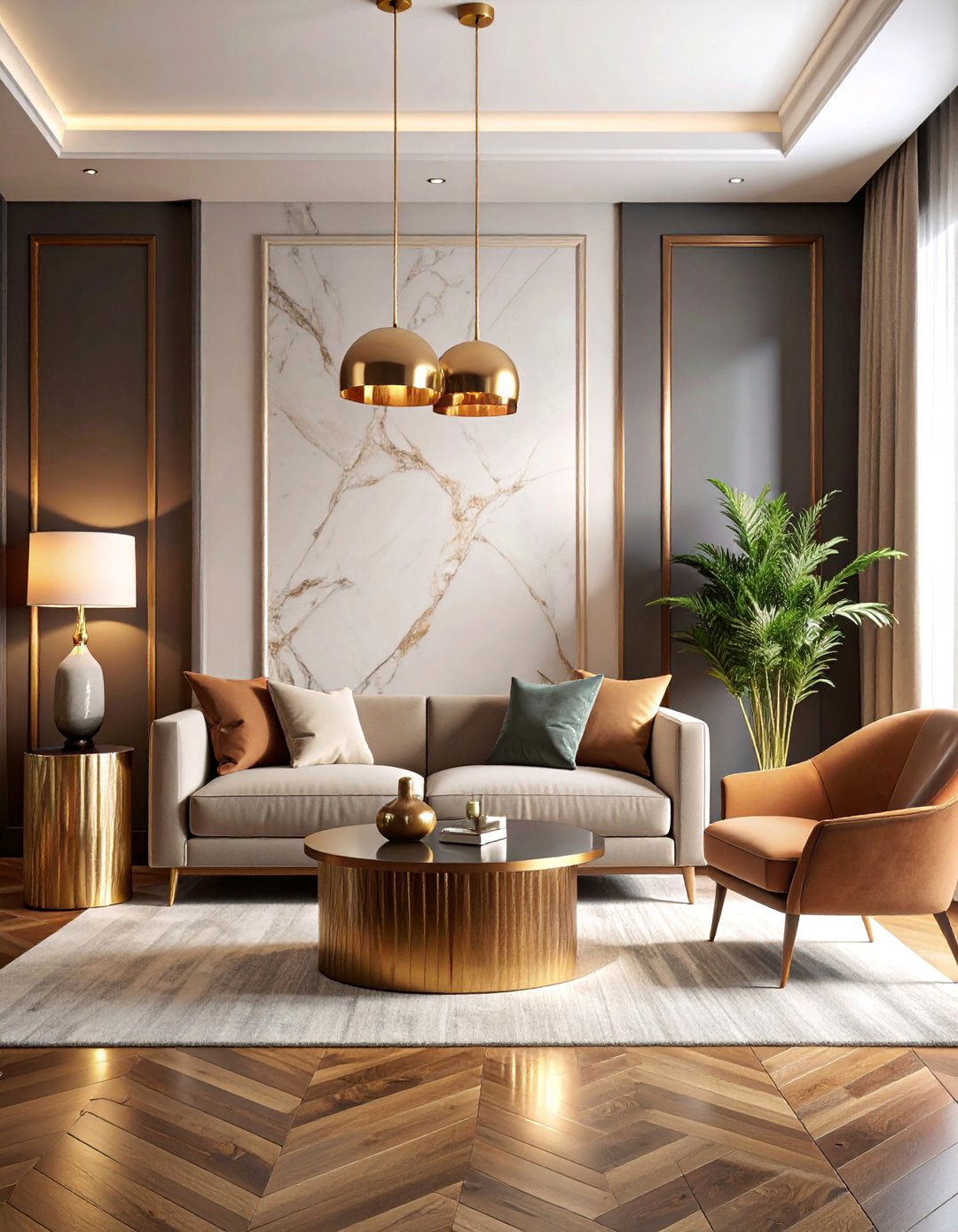 Warm Metallic Accent Room with Brass and Copper Details - 25 Room Decorating Ideas