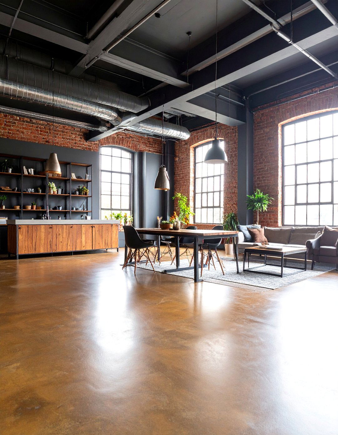 Warm Mocha Industrial Concrete Floor - 25 Indoor Concrete Floor Paint Ideas