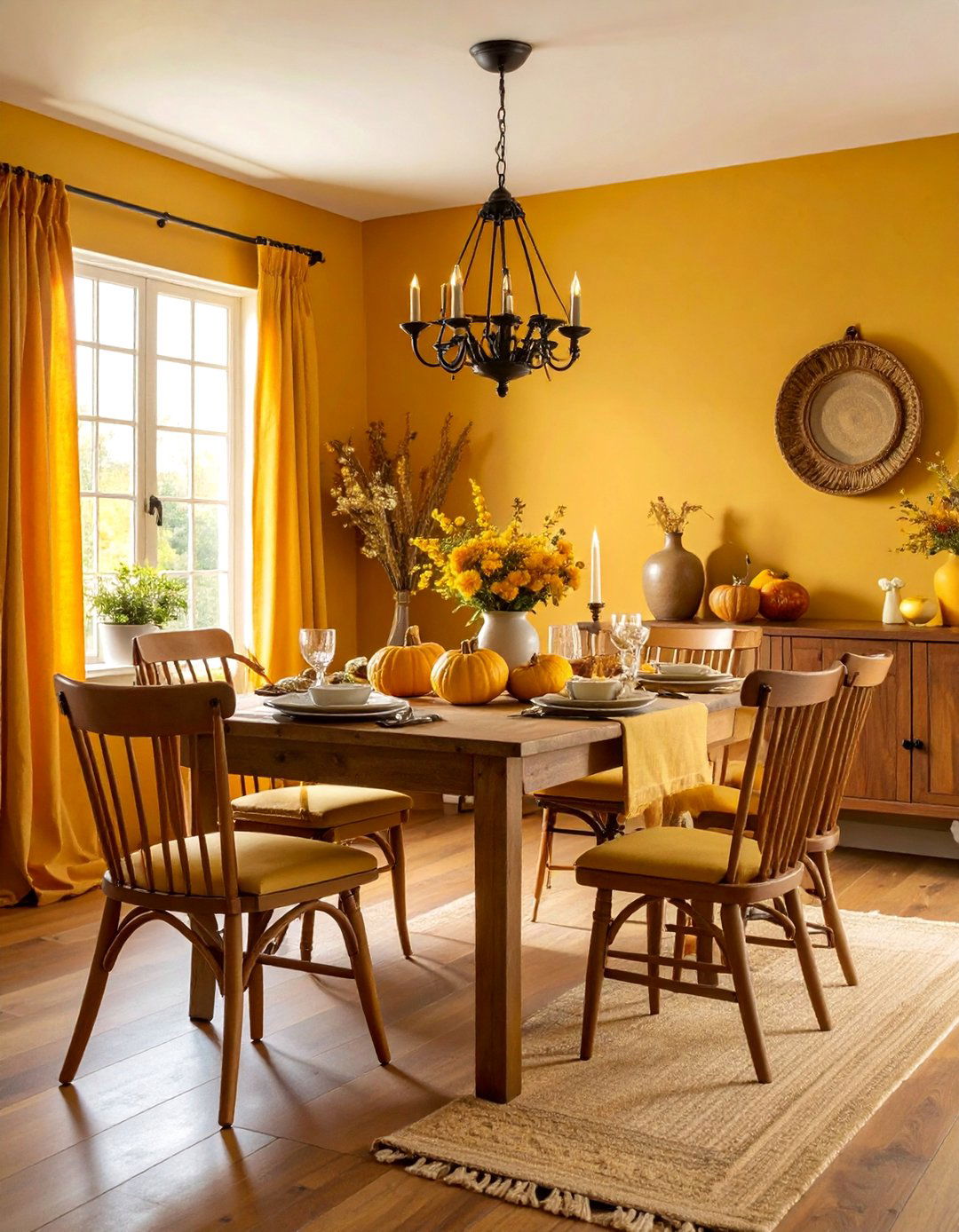 Warm Mustard Cottage Dining Room with Harvest Elements - 25 Boho Cottage Style Decor Ideas