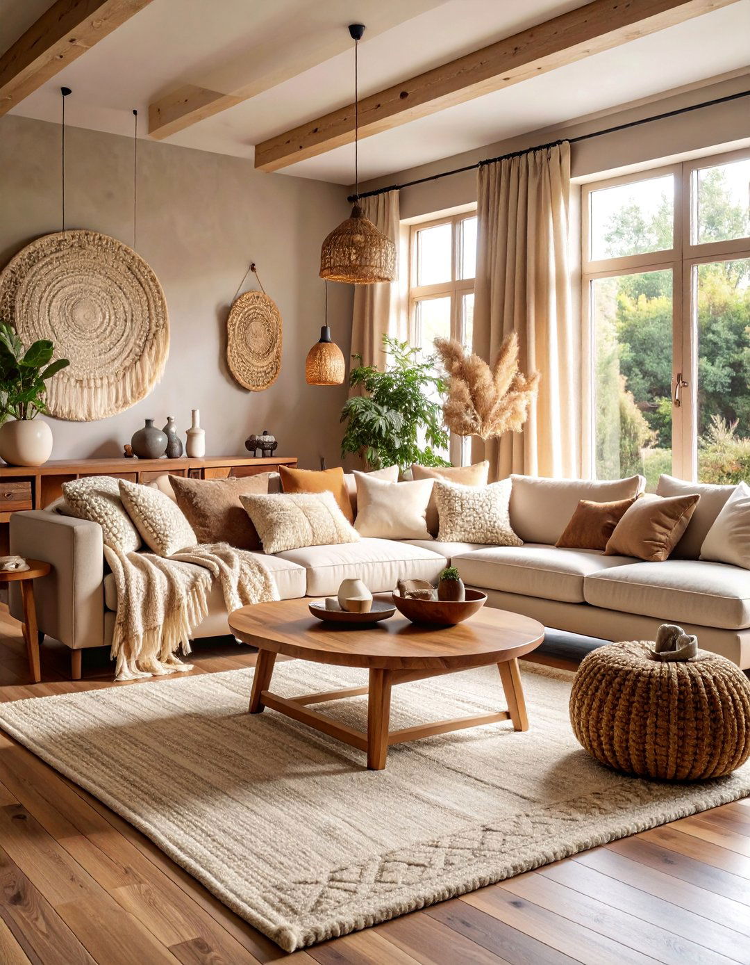 Warm Neutral Living Room with Natural Wood Accents - 25 Neutral Living Room Ideas