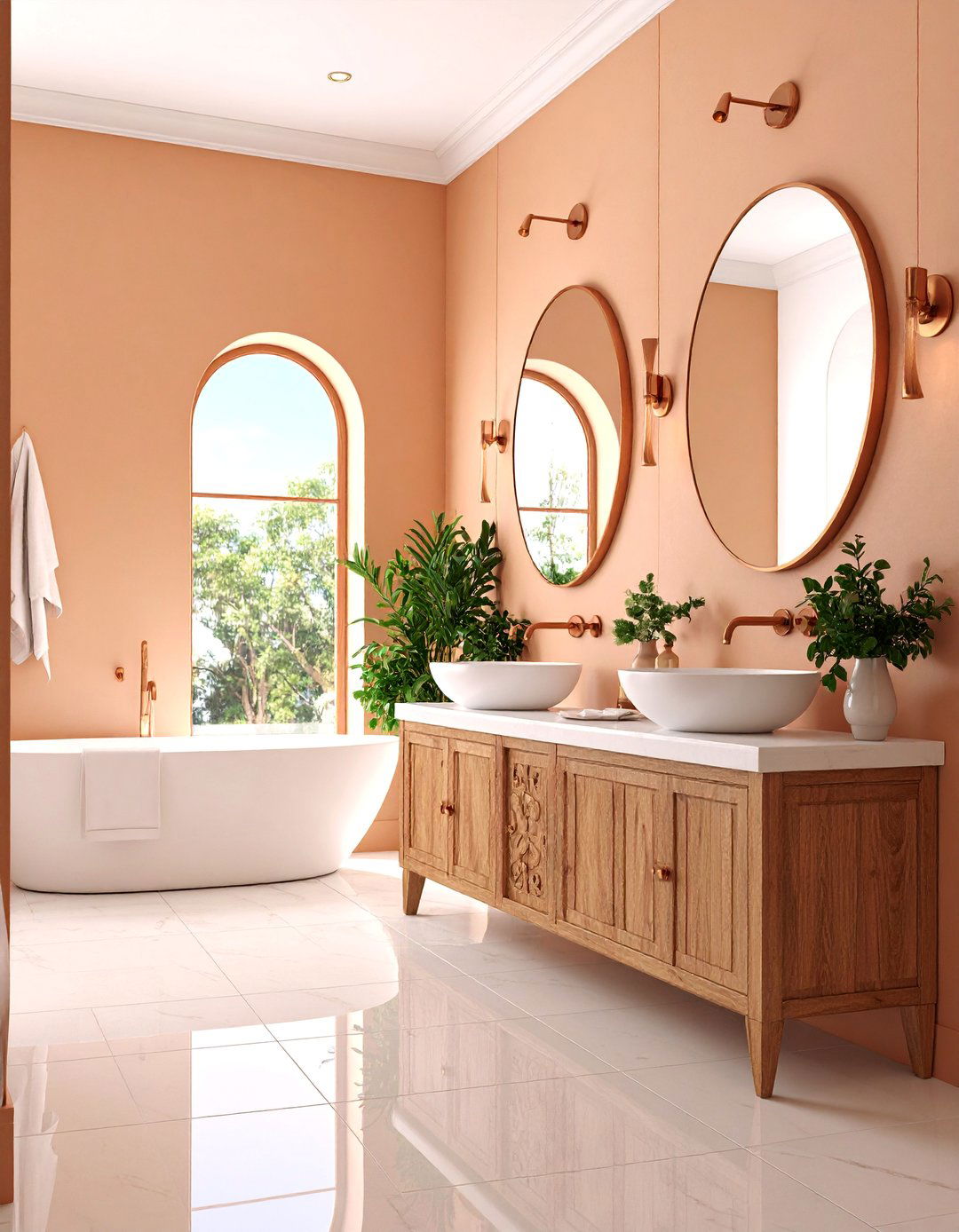Warm Ochre Bathroom with Handpainted Tile Accents - 25 Tuscan Bathroom Ideas