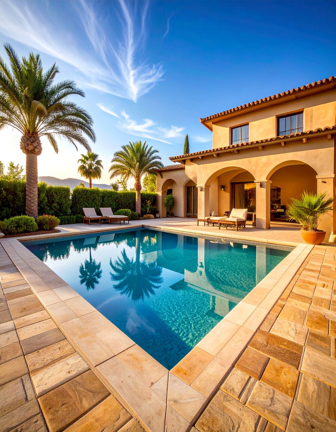 Warm Sandstone Basketweave Patio Pool Area - 25 Pavers Around Pool Ideas