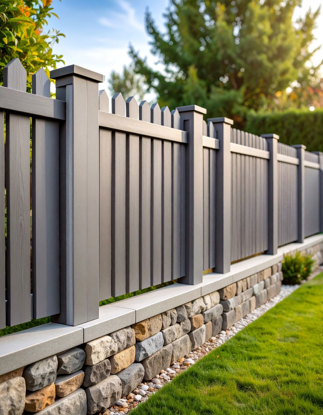 Warm Stone Grey Fence with Elegant Neutrality - 25 Garden Fence Colour Ideas