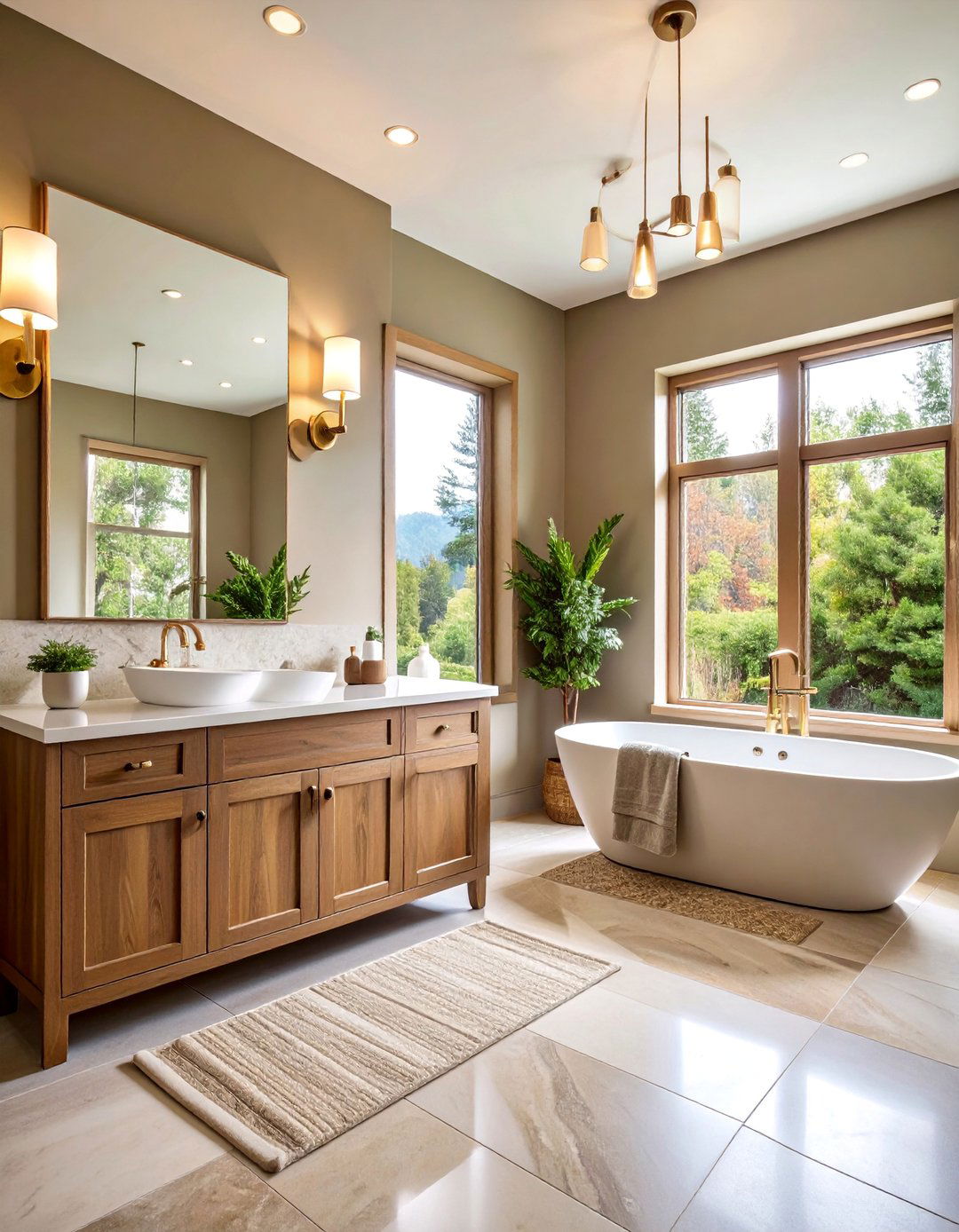 Warm Taupe Bathroom with Wooden Vanity - 25 Bathroom Color Ideas