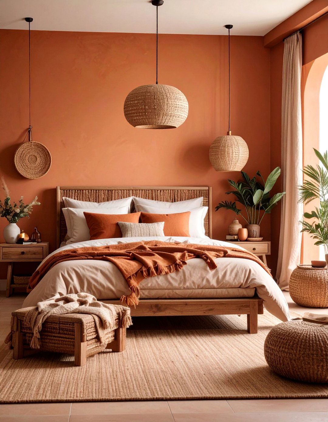 Warm Terracotta Bedroom with Textured Plaster Finish - 25 Bedroom Accent Wall Ideas