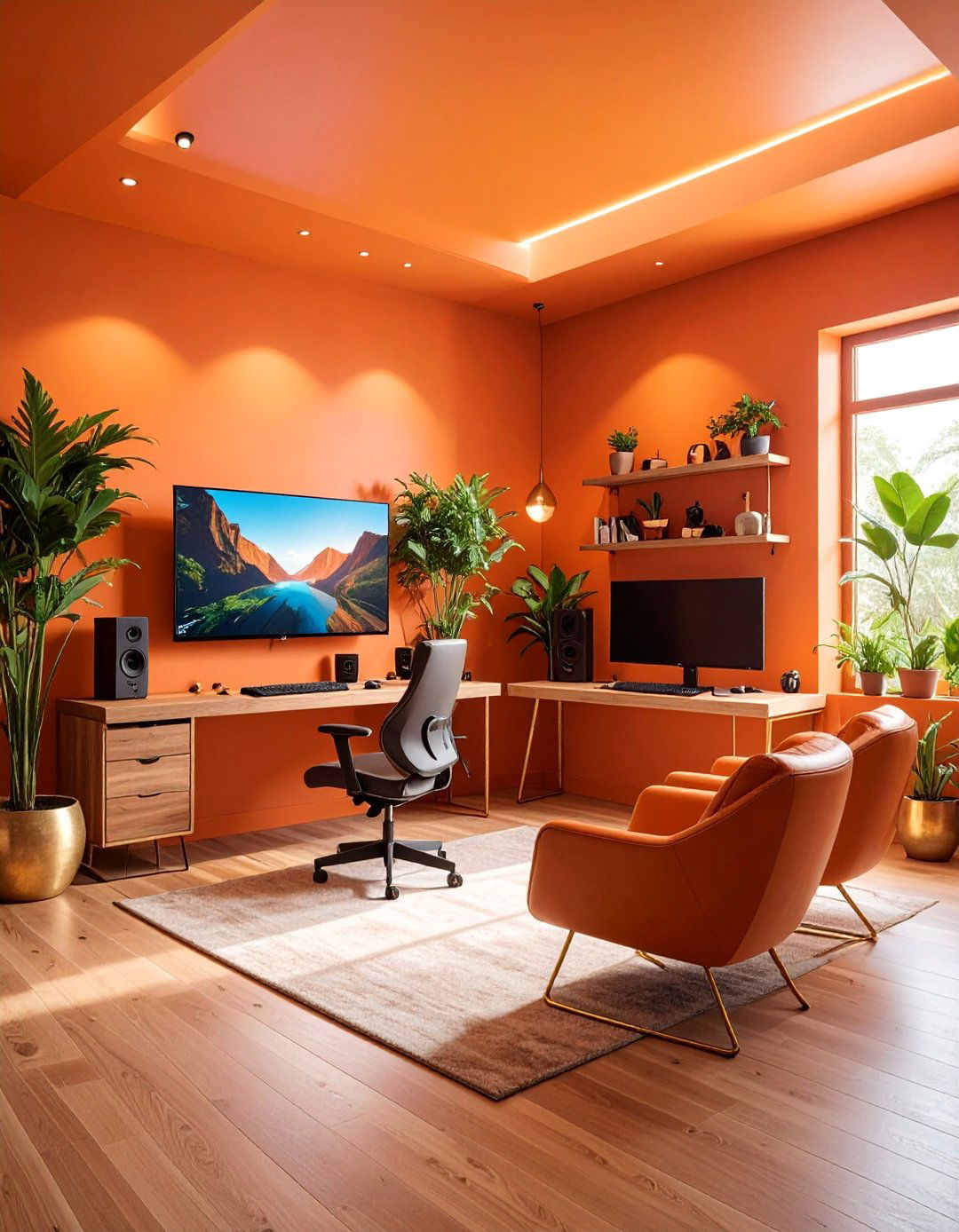 Warm Terracotta Gaming Lounge - 25 Game Room Paint Ideas