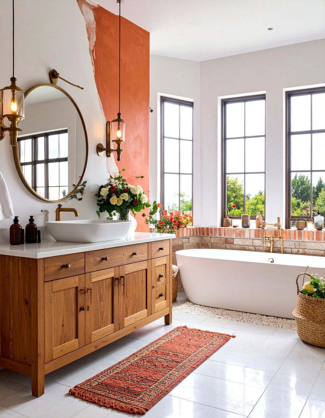 Warm Terracotta and Brass Mediterranean Bathroom - 25 Colorful Bathroom Ideas
