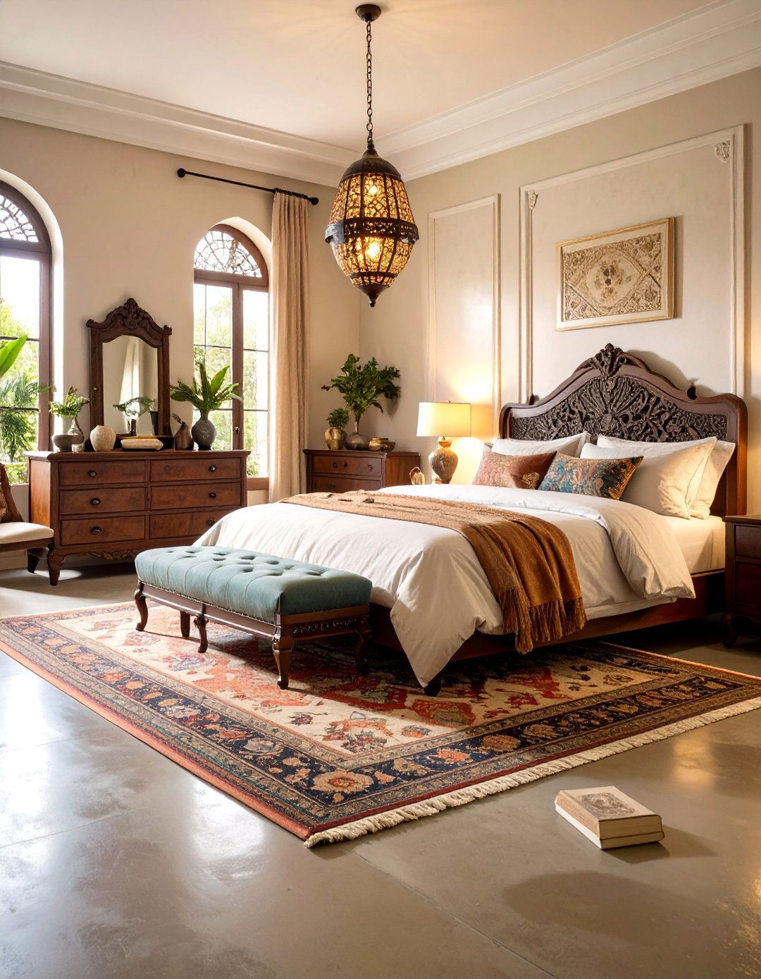 Warm Traditional with Stained Earth Tones - 25 Concrete Floor Bedroom Ideas