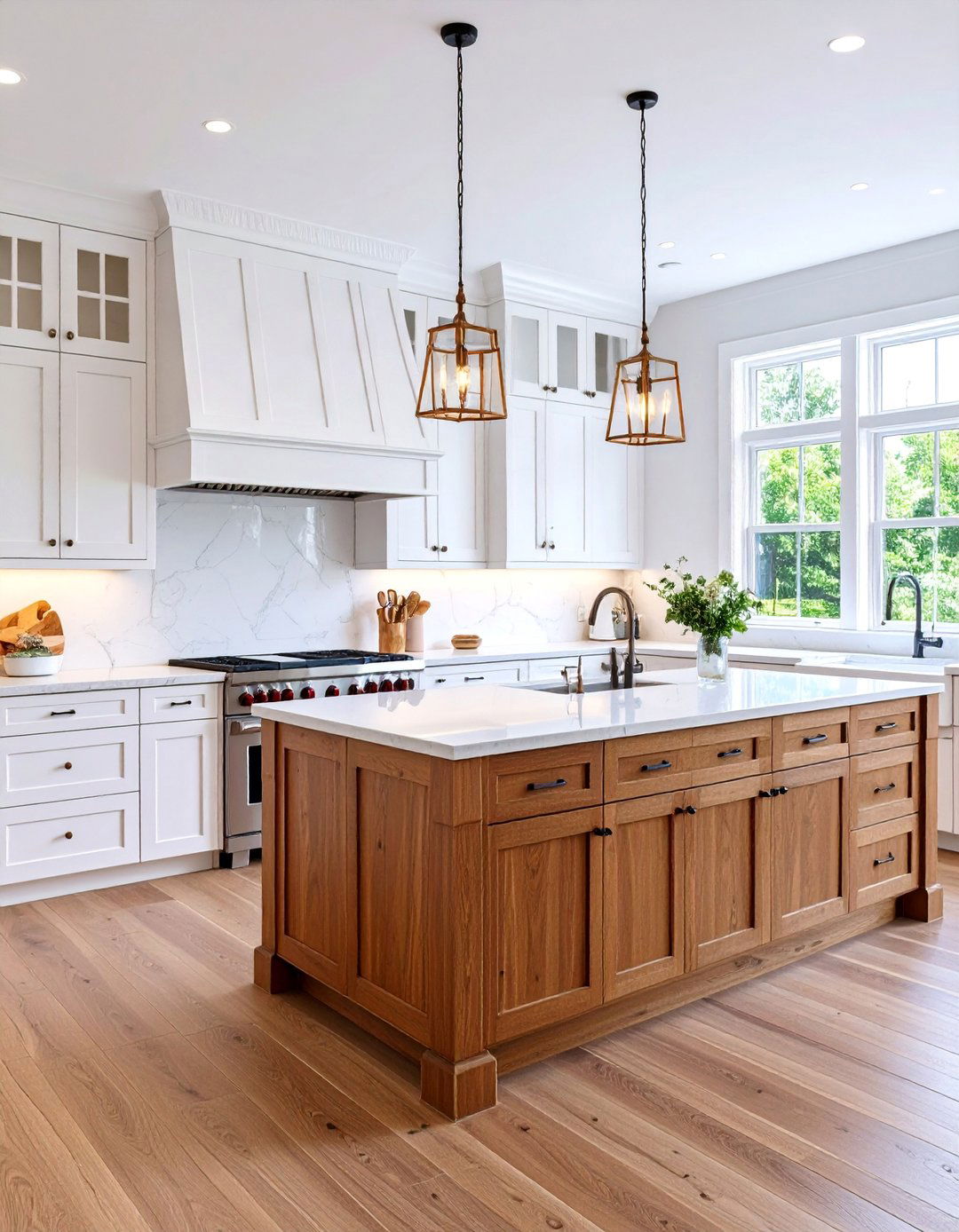 Warm Walnut and White Shaker Kitchen - 25 Two Tone Kitchen Cabinet Ideas