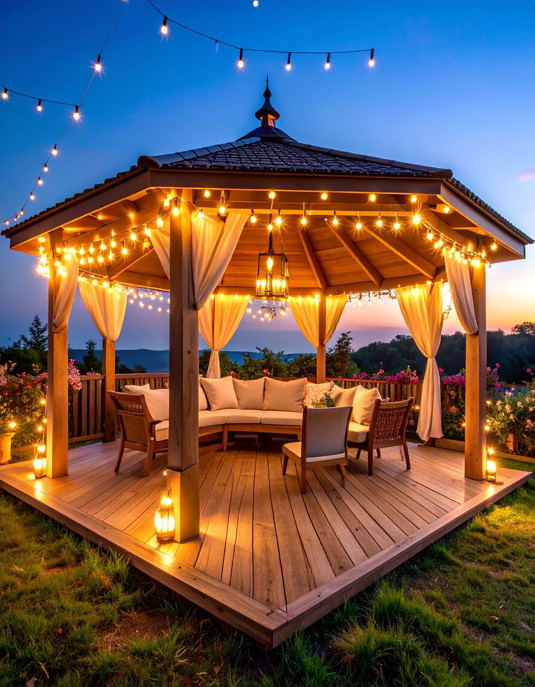 Warm White String Light Canopy - 25 Gazebo Lighting Ideas