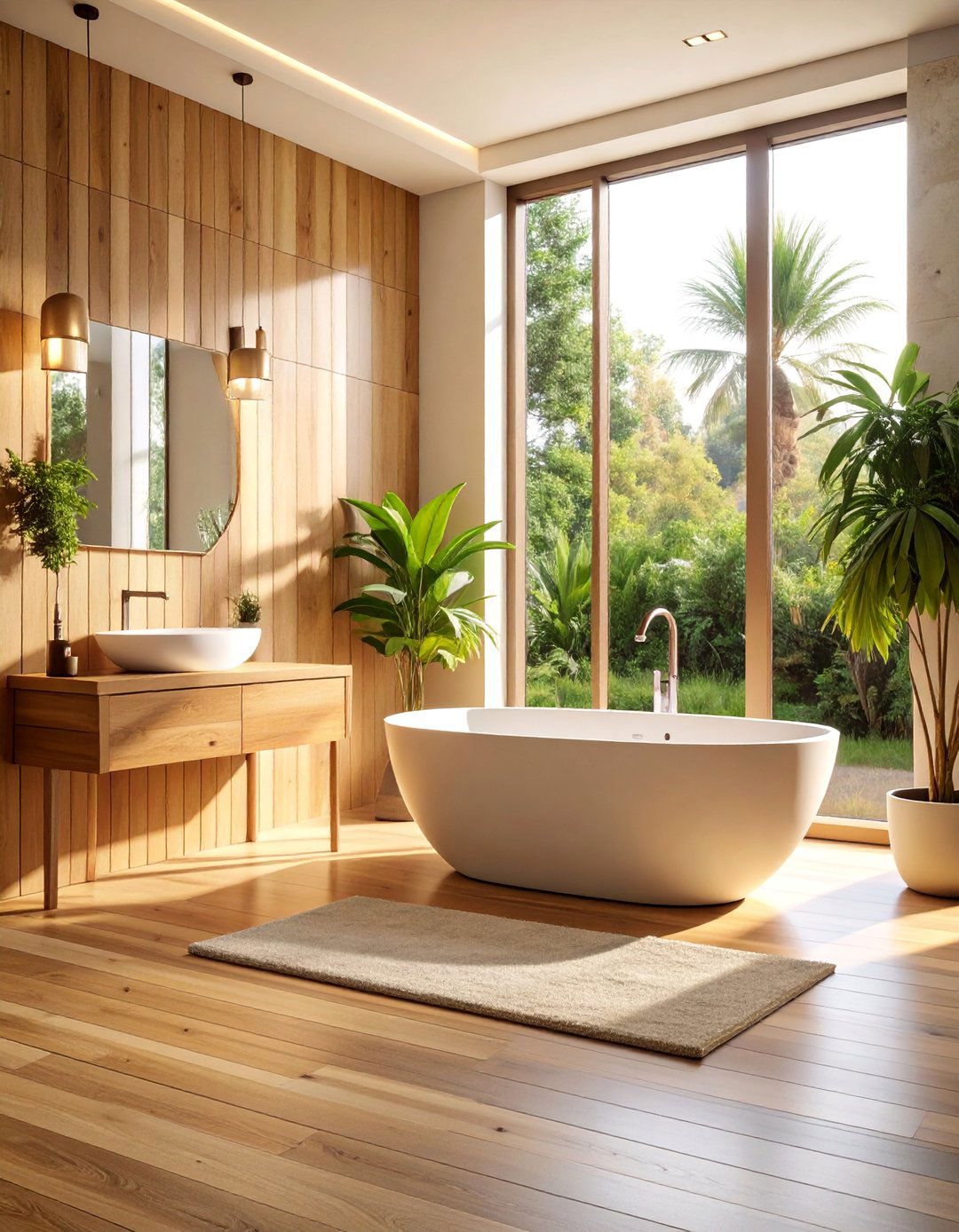 Warm Wood Look Porcelain Surround - 25 Bathtub Surround Ideas