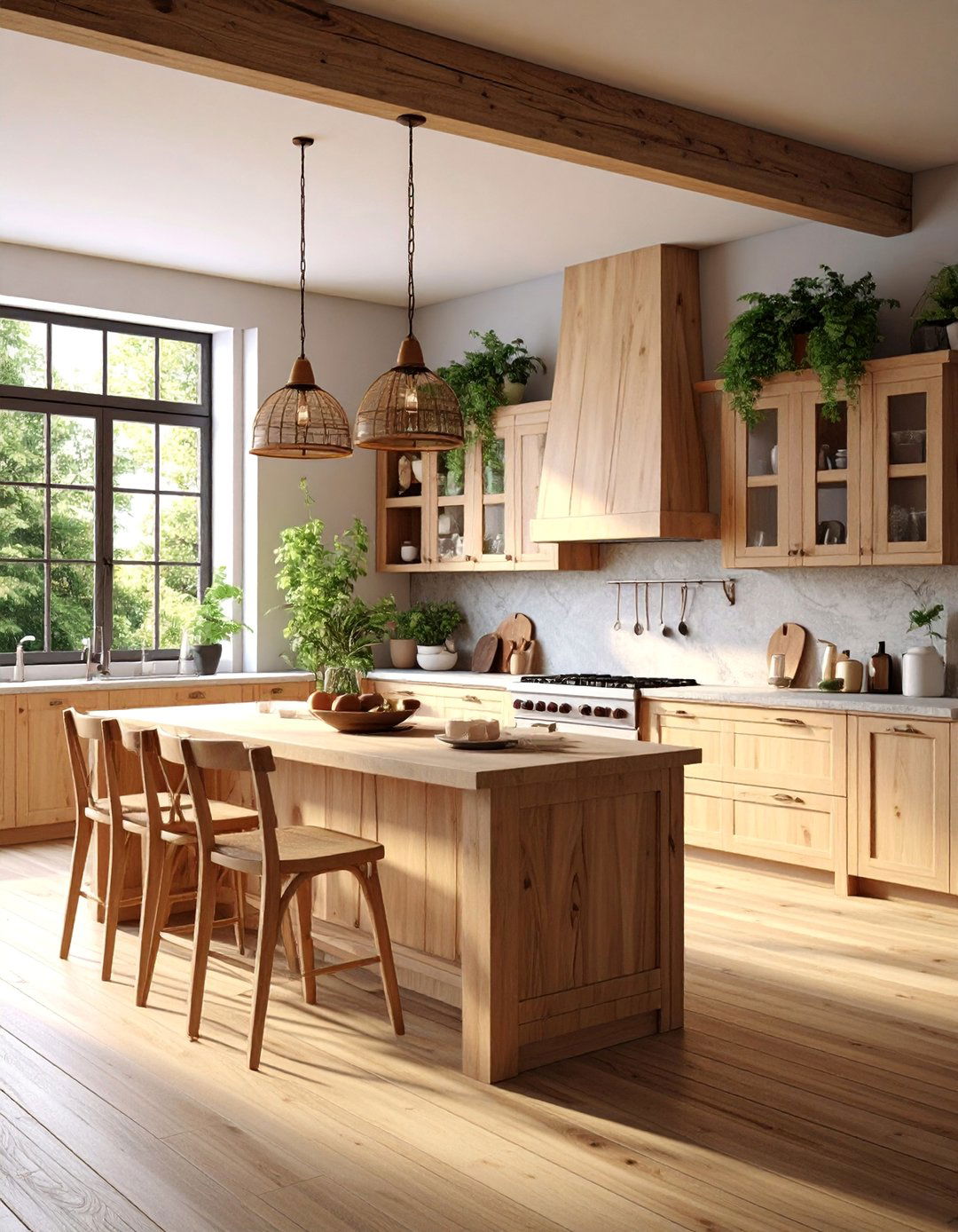 Warm Wood Tone Open Kitchen with Natural Materials - 25 Open Kitchen Ideas