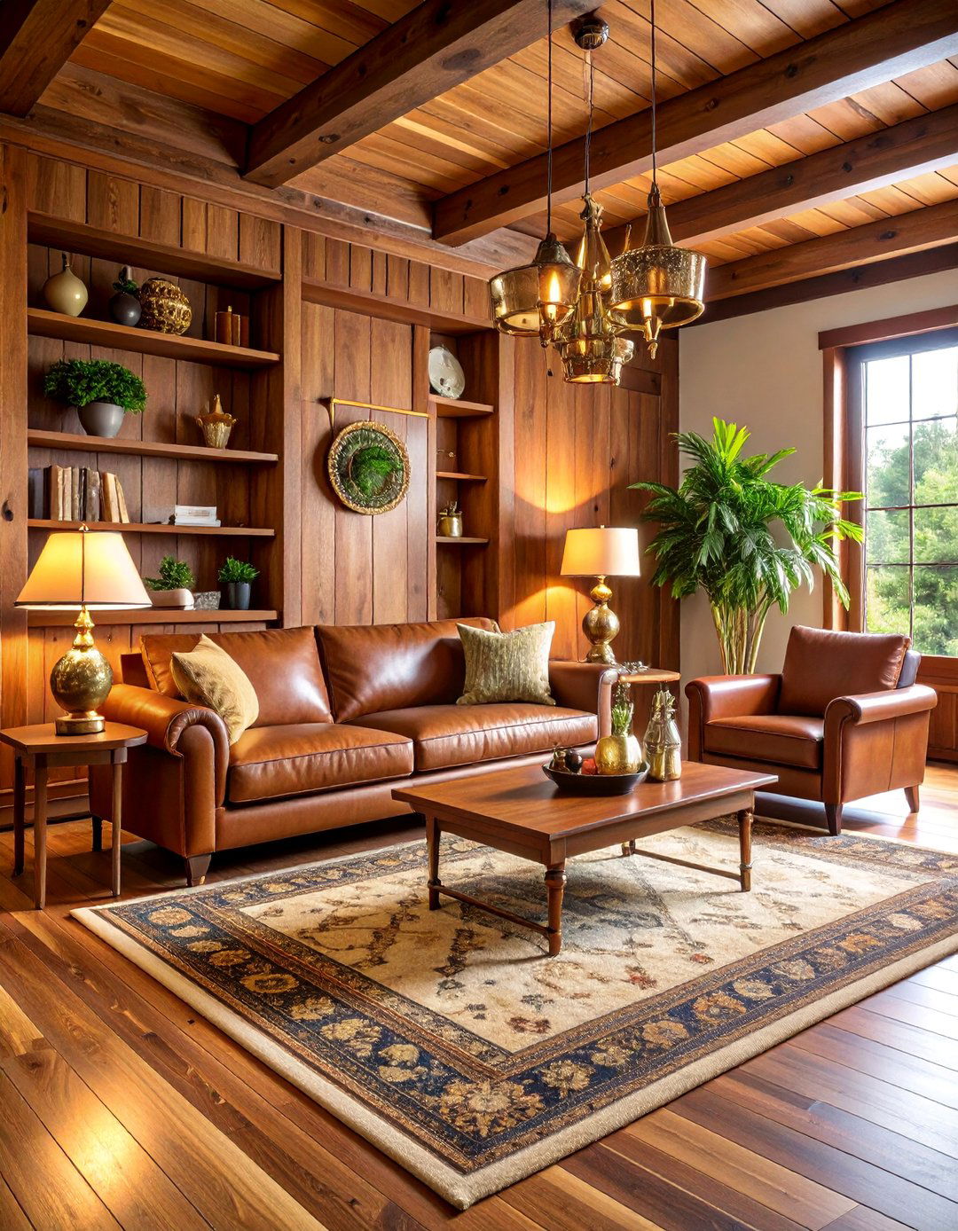 Warm Wood and Brass Elegance - 25 Men's Living Room Ideas