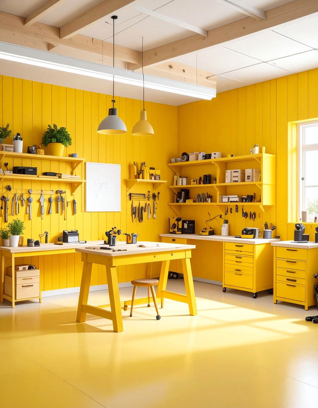 Warm Yellow Creative Workshop Theme - 25 Garage Wall Paint Ideas