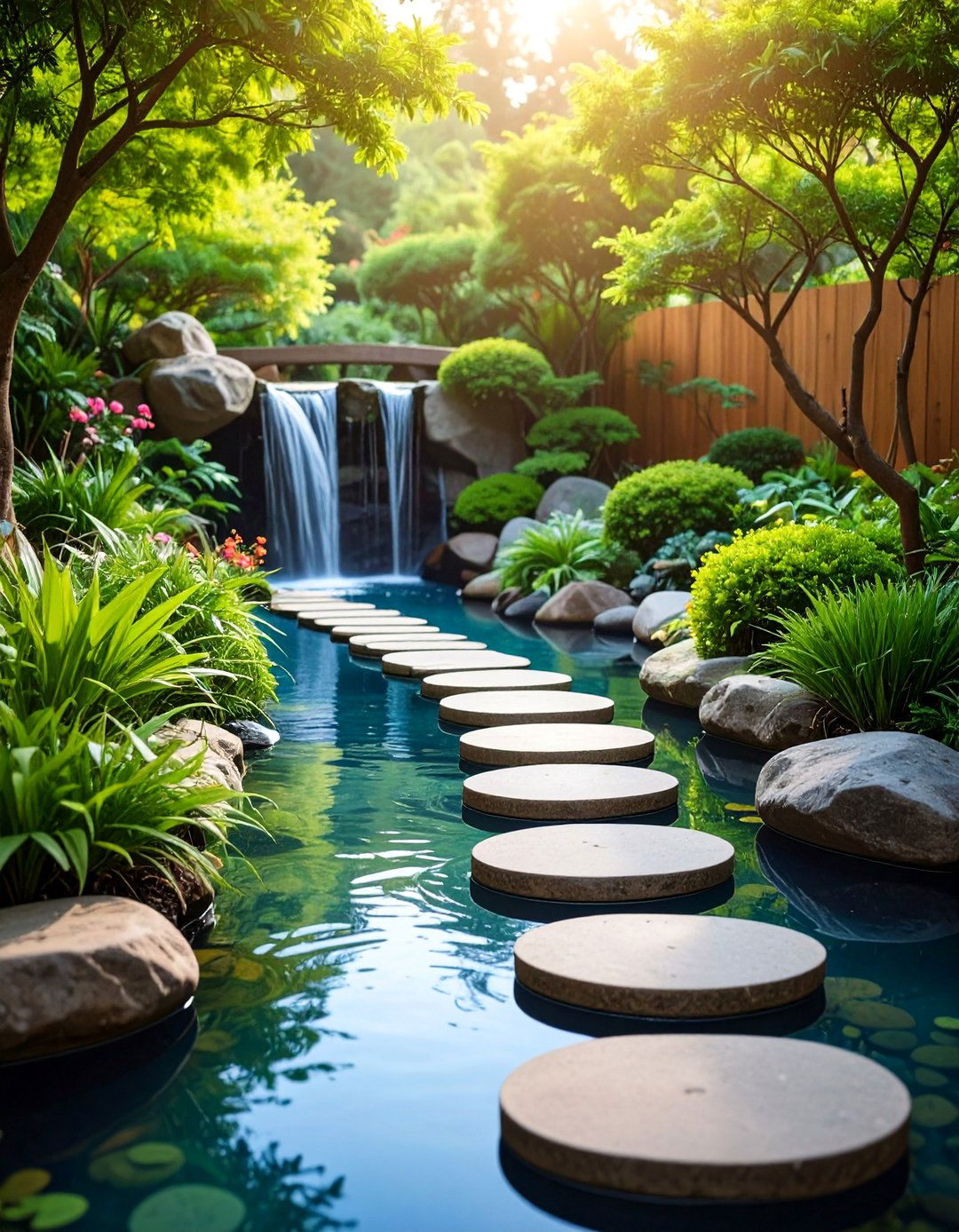 Water Feature Boundary with Stepping Stones - 25 Garden Divider Ideas