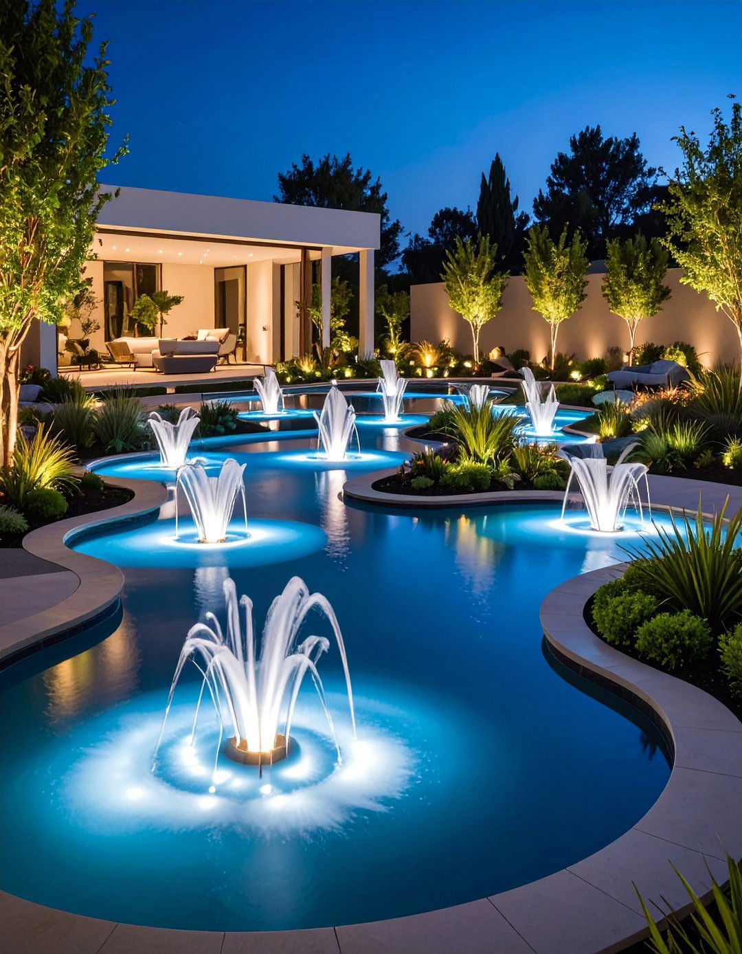Water Feature Garden with Contemporary Sculptures - 25 Modern Backyard Ideas
