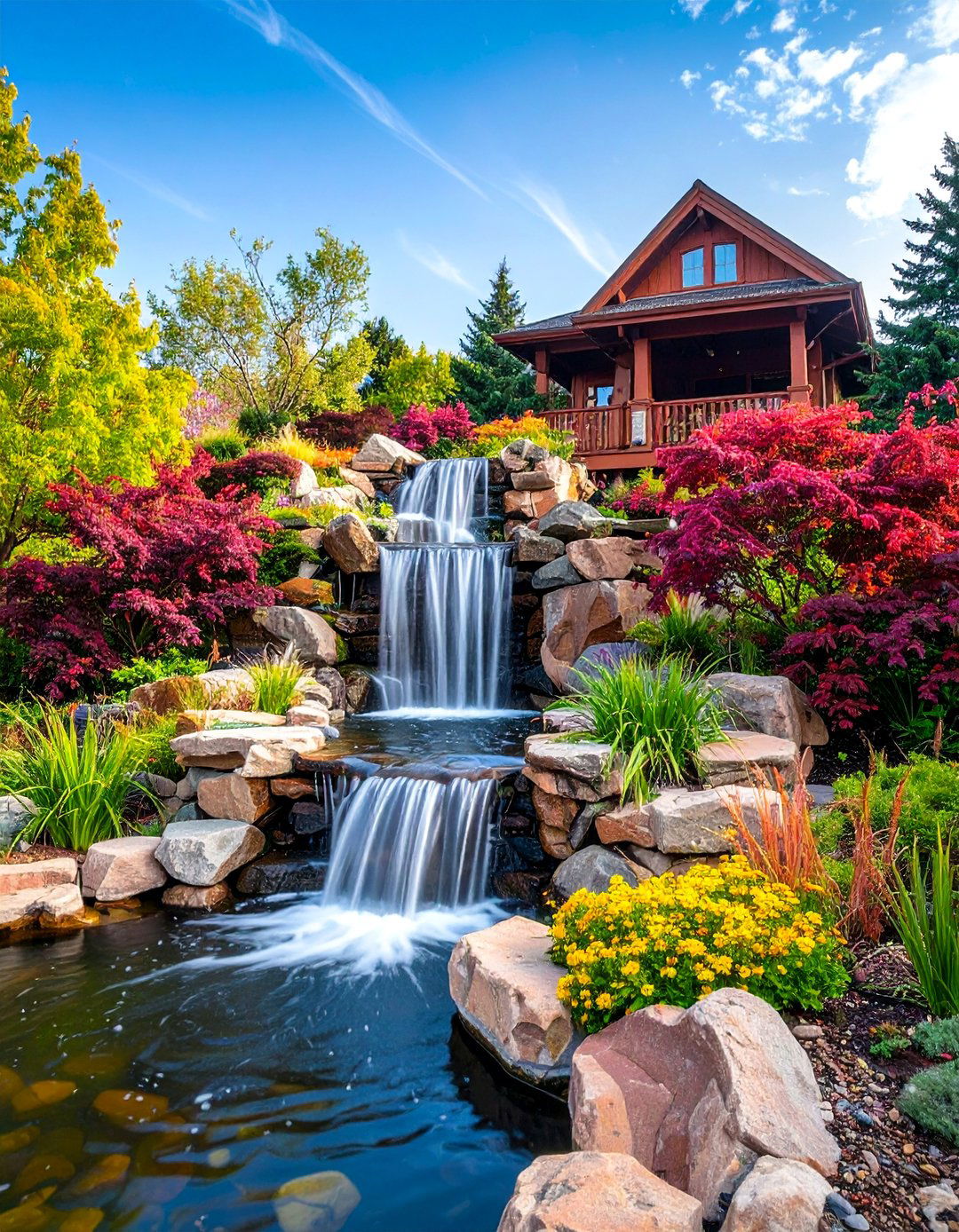 Water Feature Garden with Multiple Cascade Levels - 25 Japanese Garden Ideas