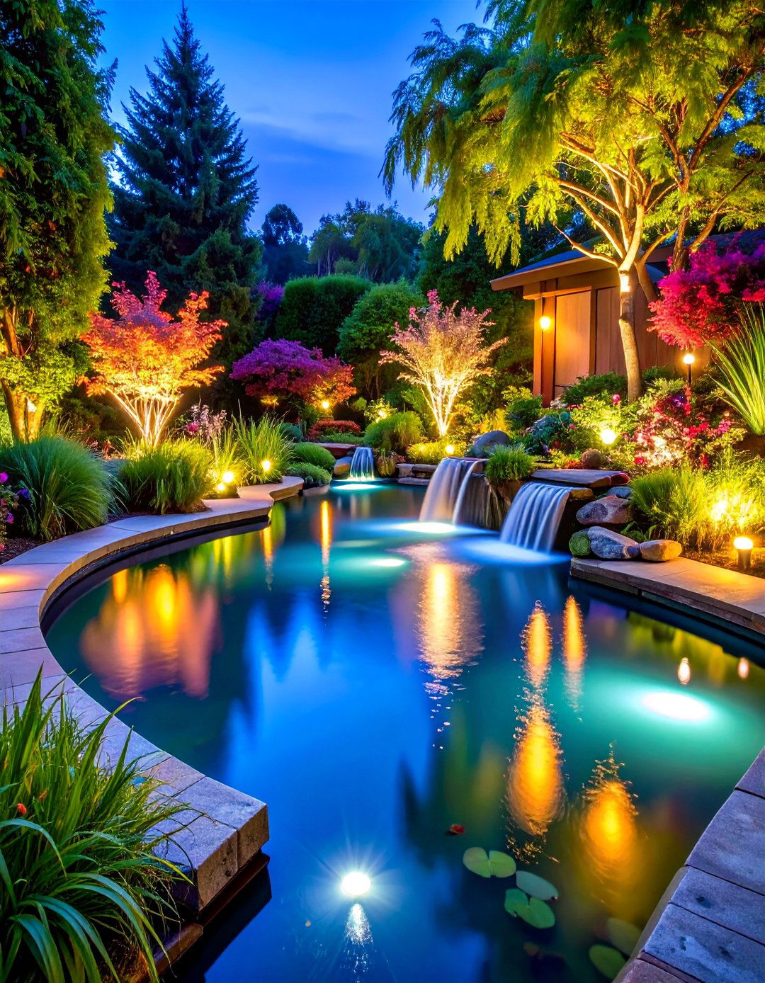 Water Feature Lighting with Submersible LEDs - 25 Garden Lighting Ideas