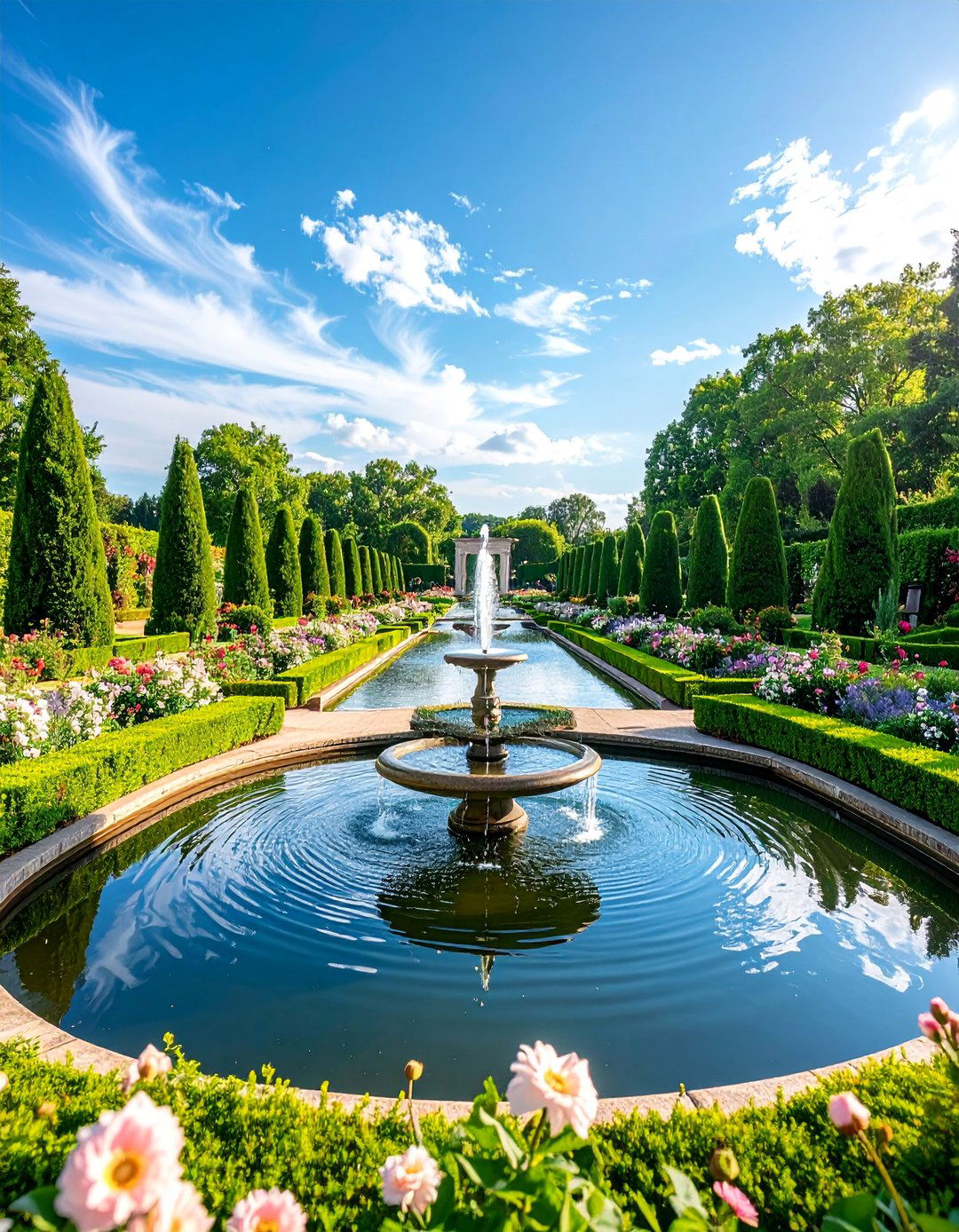 Water Feature Parterre with Central Fountain - 25 Parterre Garden Ideas