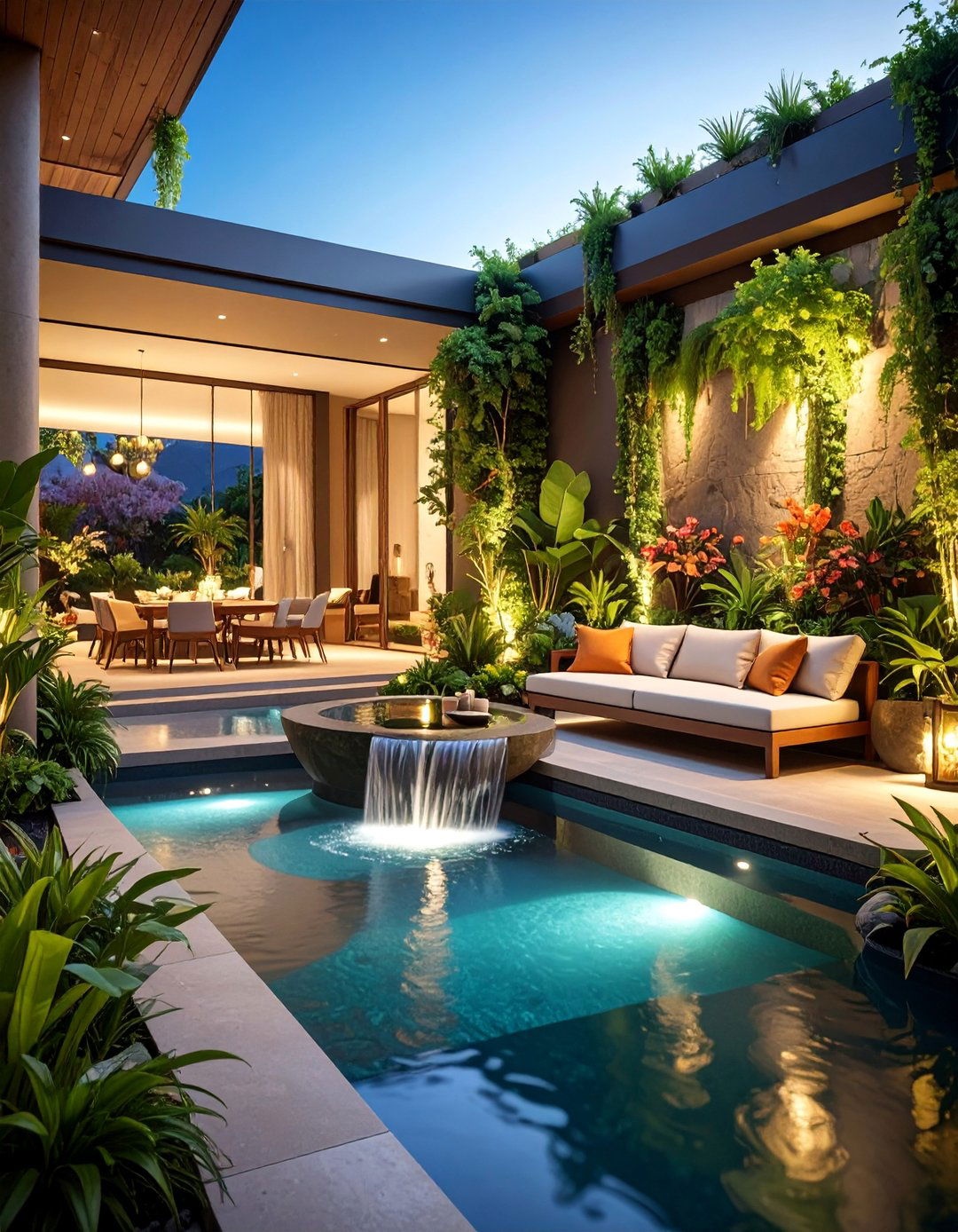 Water Feature Patio with Tranquil Sounds - 25 Small Backyard Patio Ideas