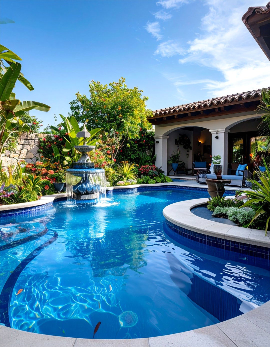 Water Feature Patio with Tranquil Sounds - 25 Patio Decor Ideas