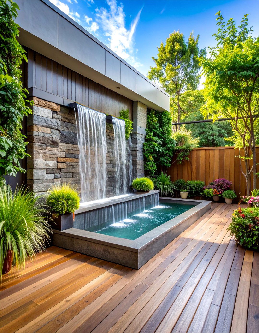 Water Feature Privacy Wall - 25 Deck Privacy Ideas
