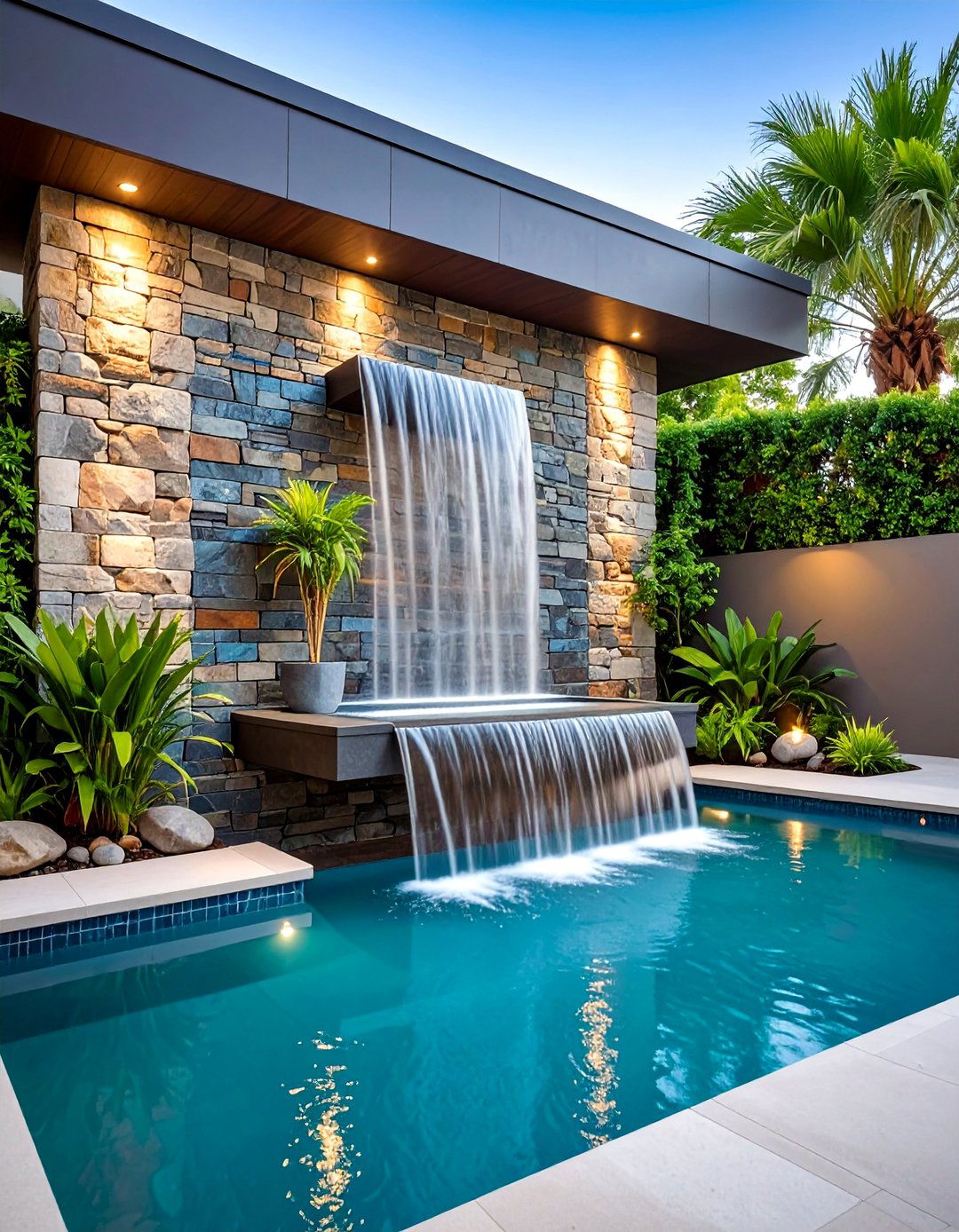 Water Feature Privacy Wall with Integrated Fountain - 25 Patio Privacy Ideas