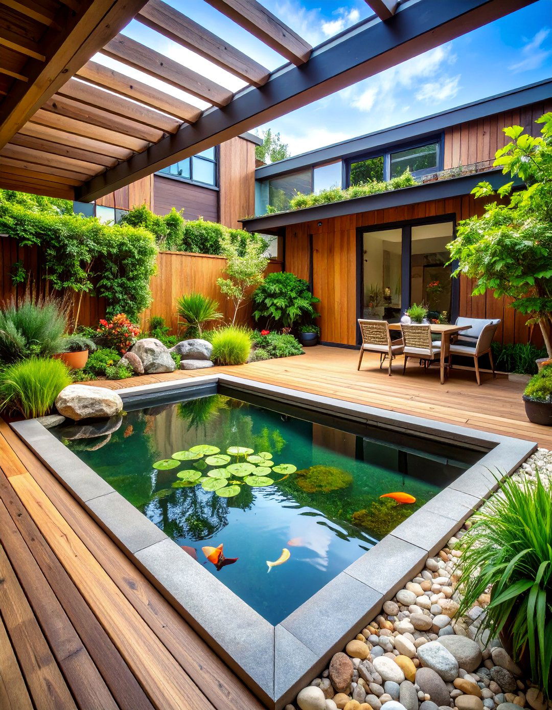 Water Feature with Fish Pond - 25 Under Deck Landscaping Ideas